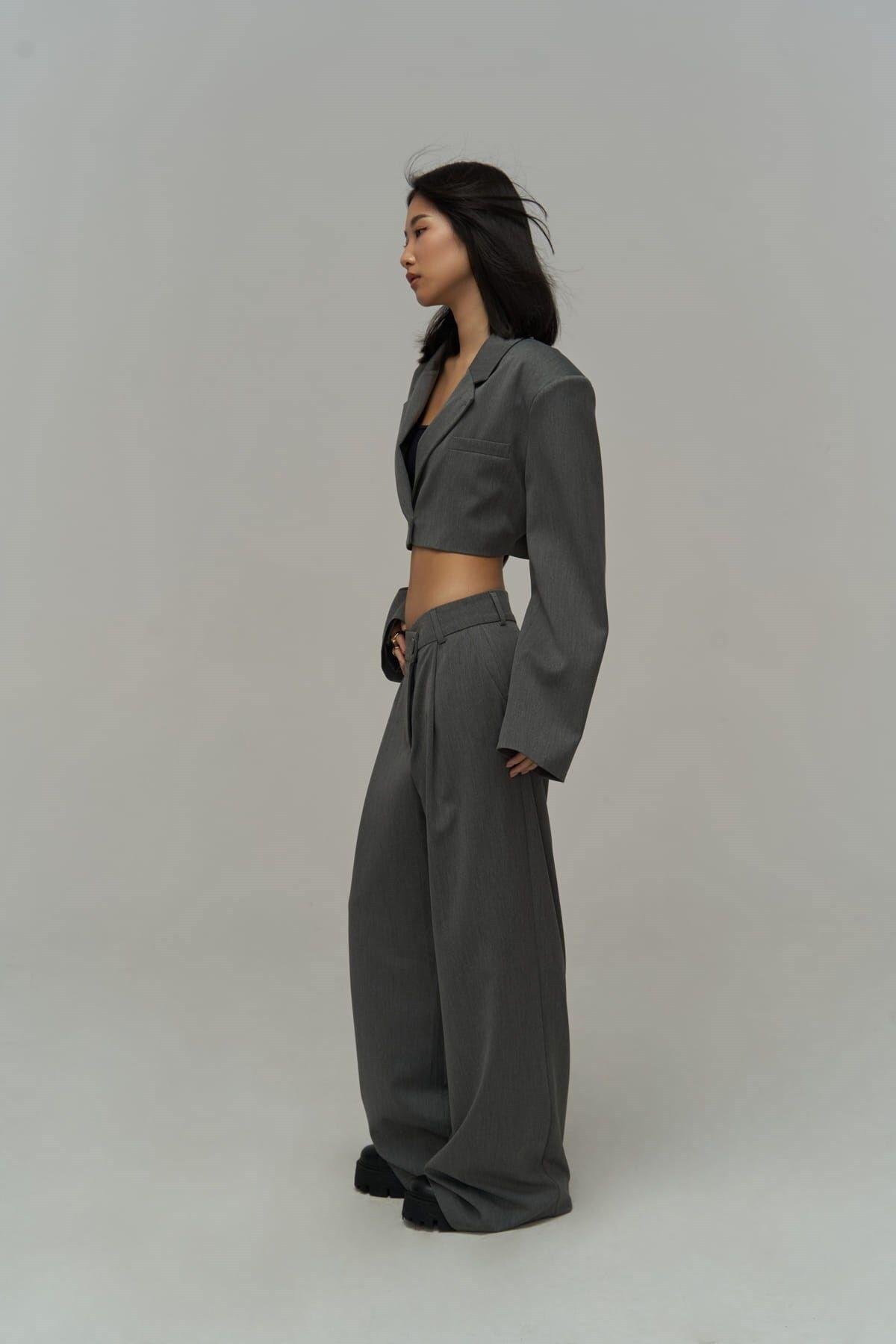 Mai Collection Edwin Dark Gray Cross Trousers-Blazer Set