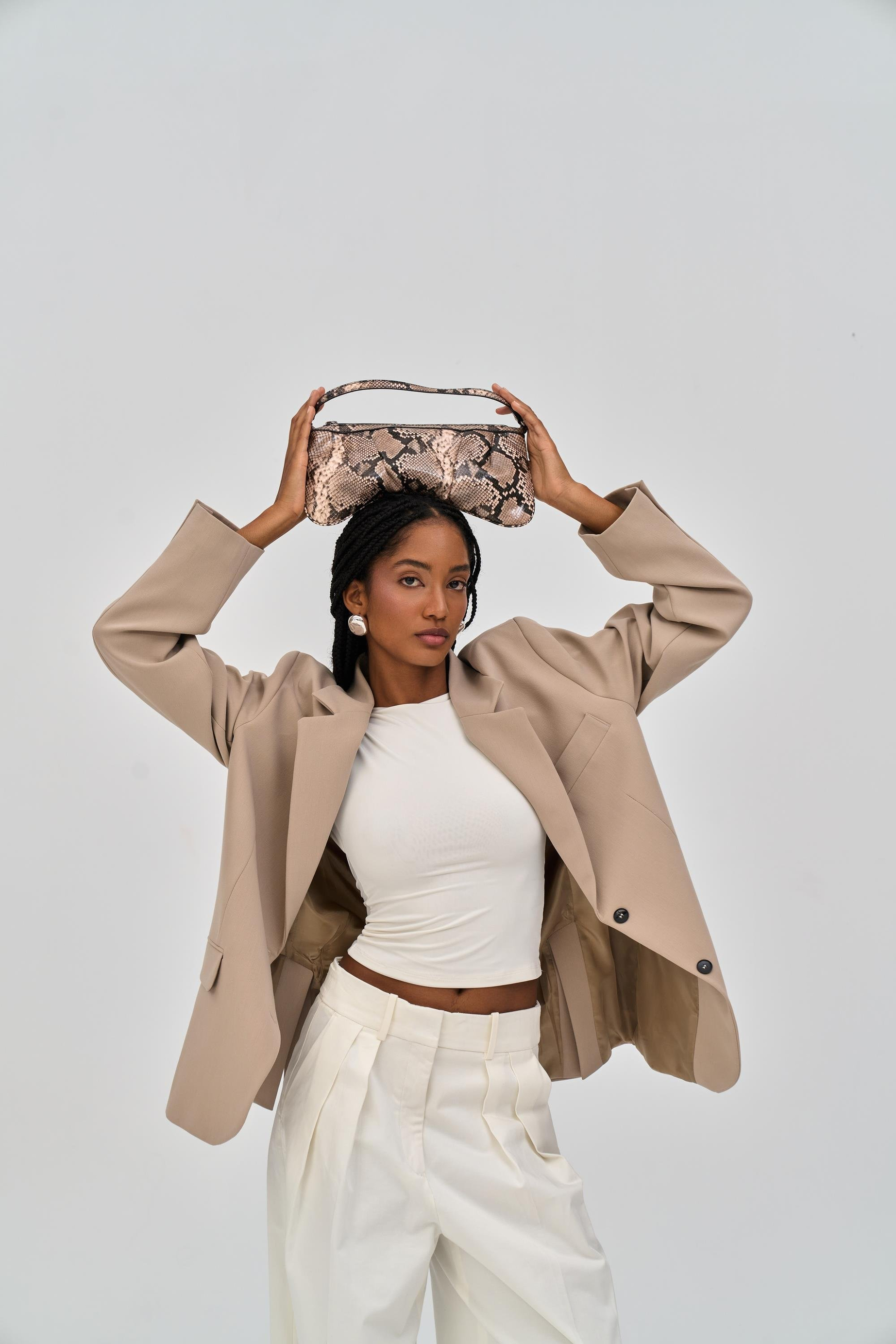 Emma Stitch Detailed Beige Blazer