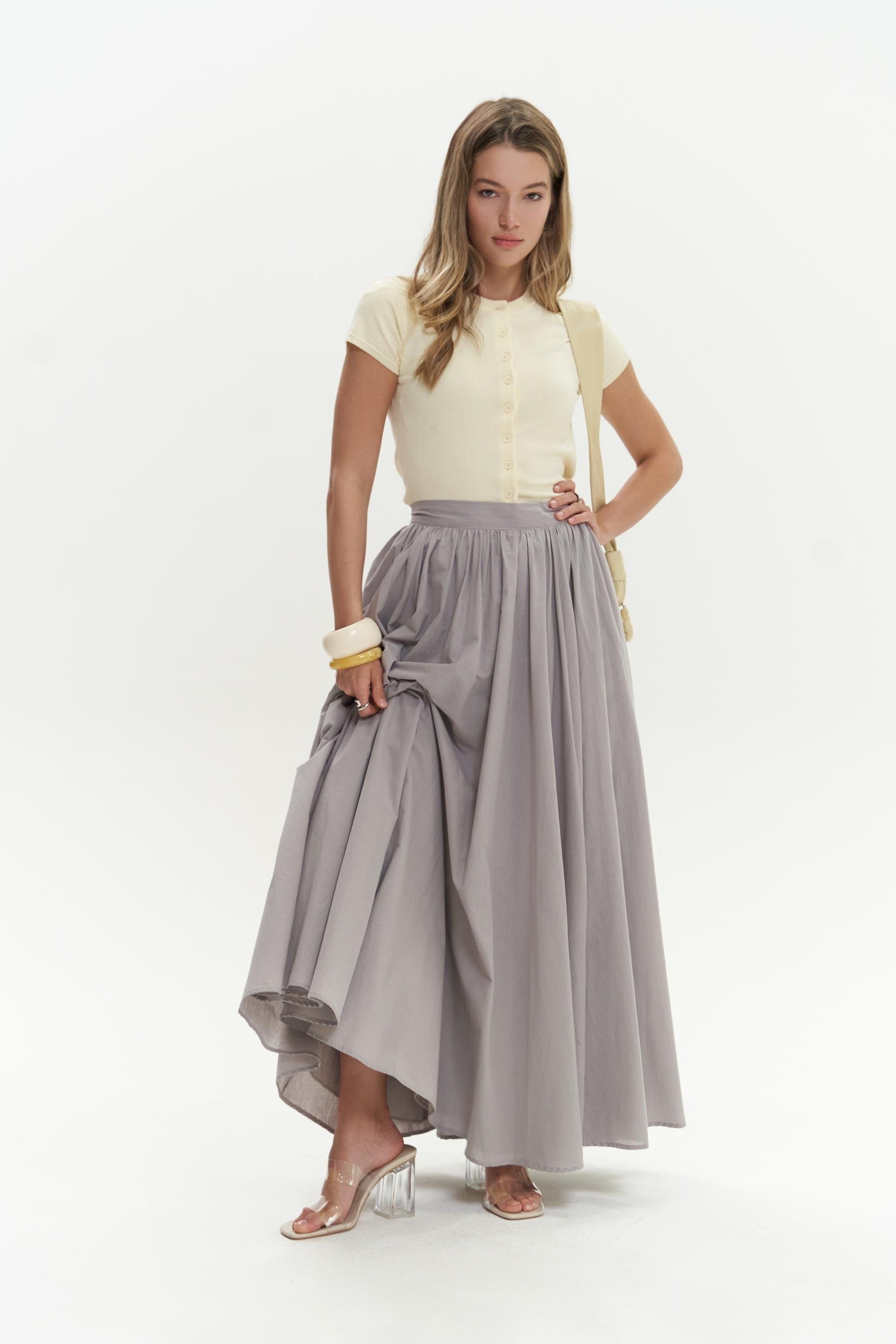 Faylinn Pileli Uzun Gri Etek