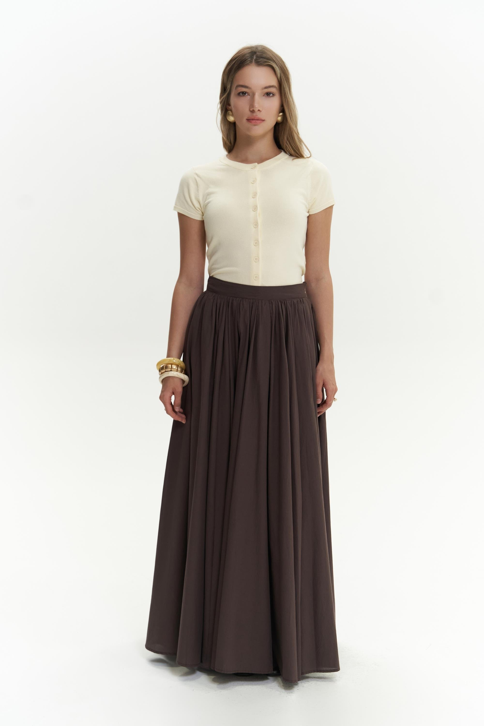 Faylinn Pileli Uzun Kahve Etek