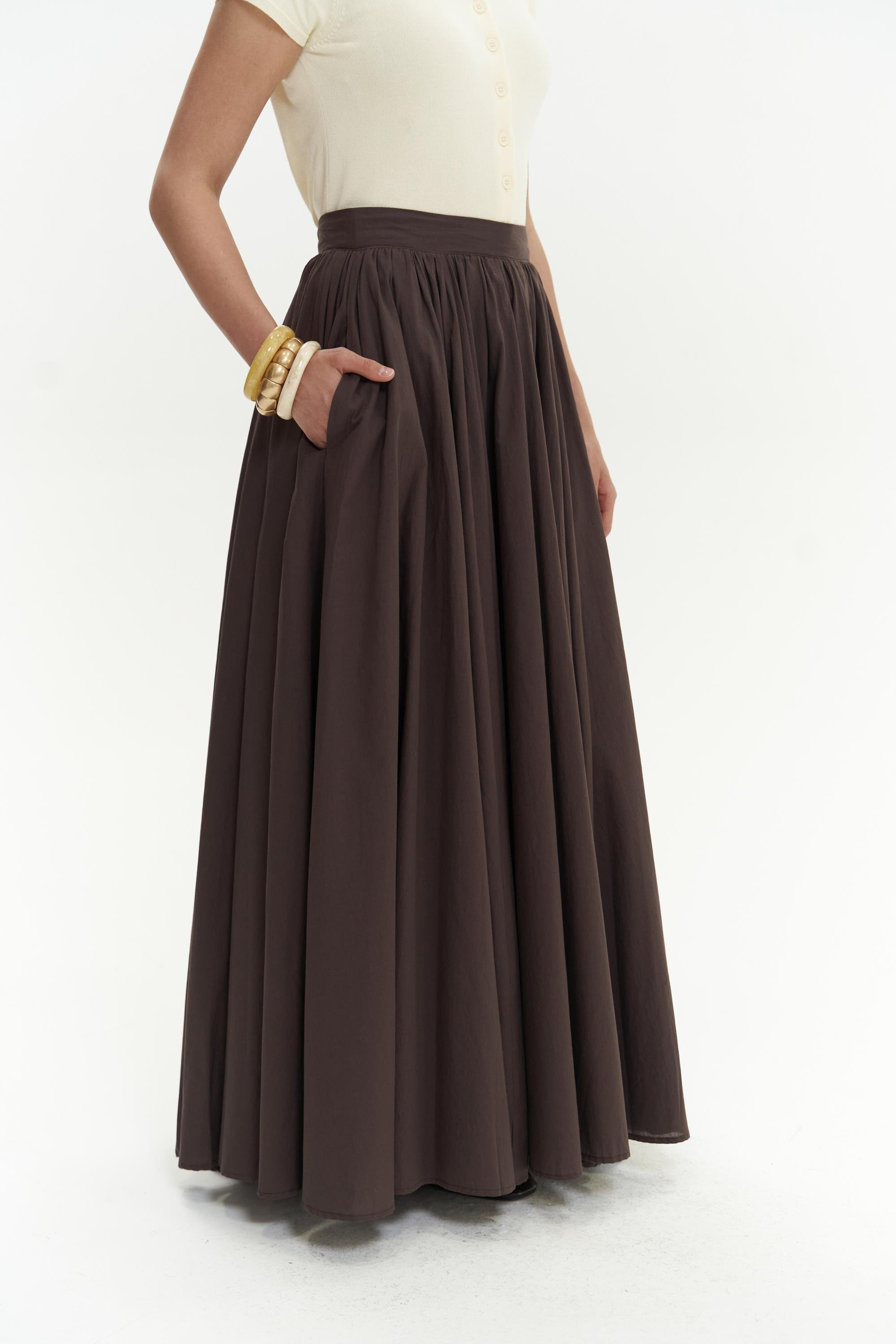 Faylinn Pileli Uzun Kahve Etek