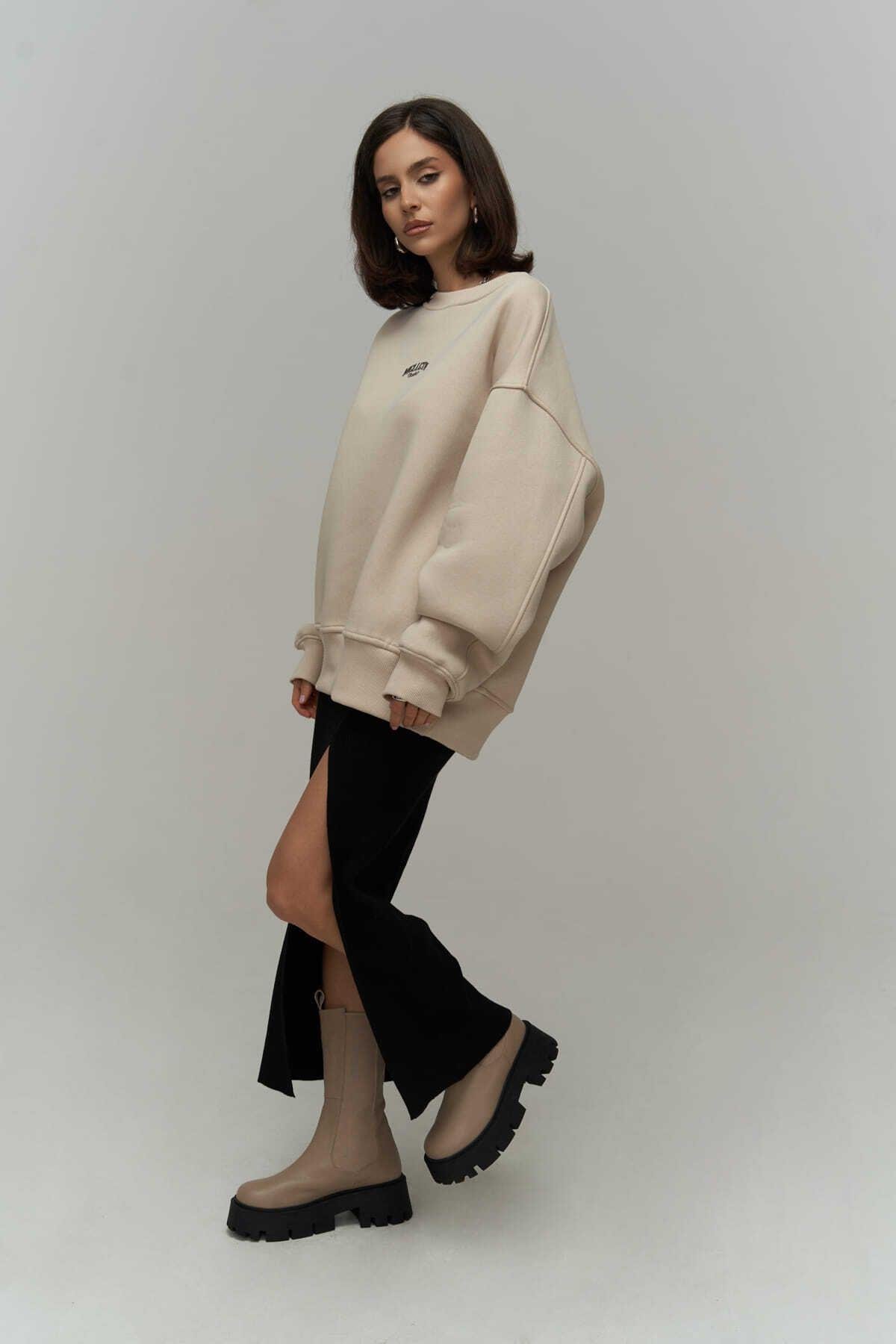 Fear Less Bej Unisex Oversize Sweatshirt