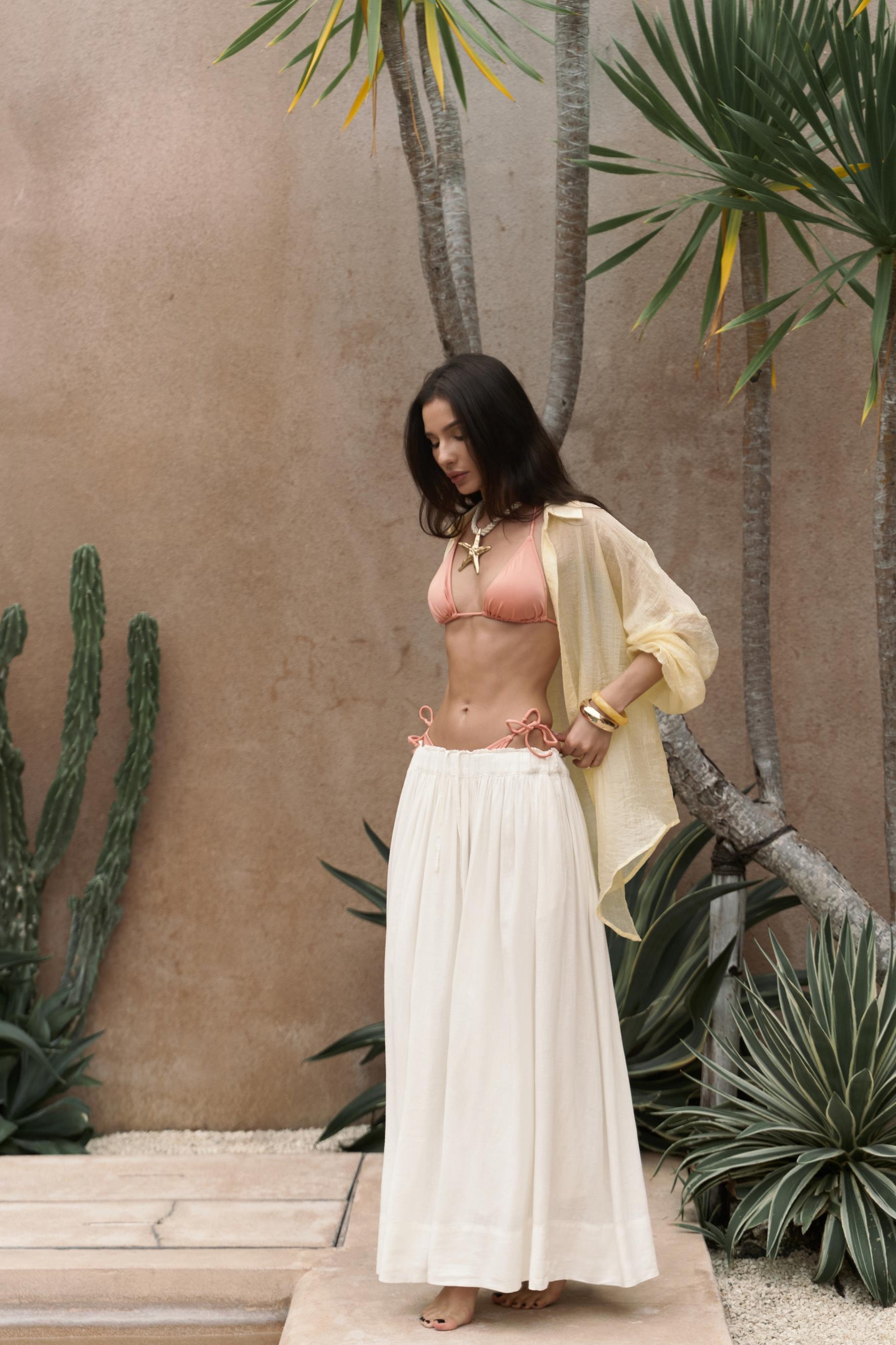 Gabbiano Bağcıklı Pileli Ekru Etek