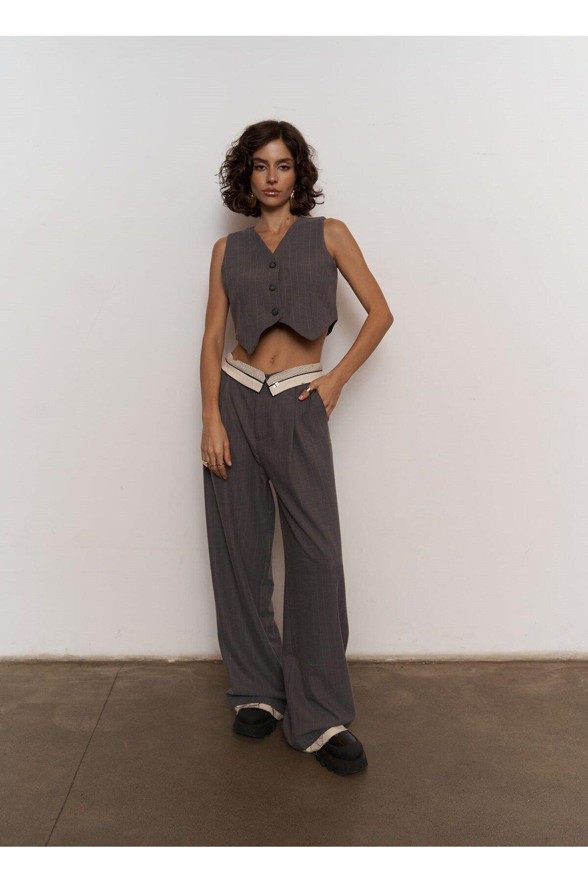 Mai Collection Gardena Dark Gray Striped 3 Piece Suit