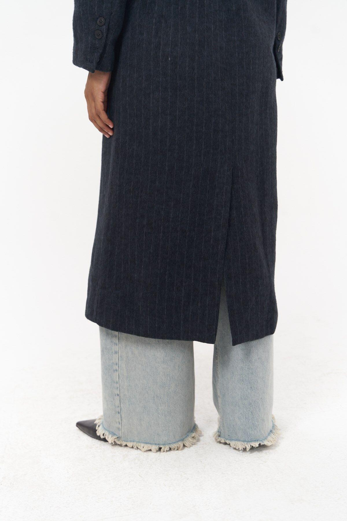 Gasadalur Striped Navy Blue Coat 