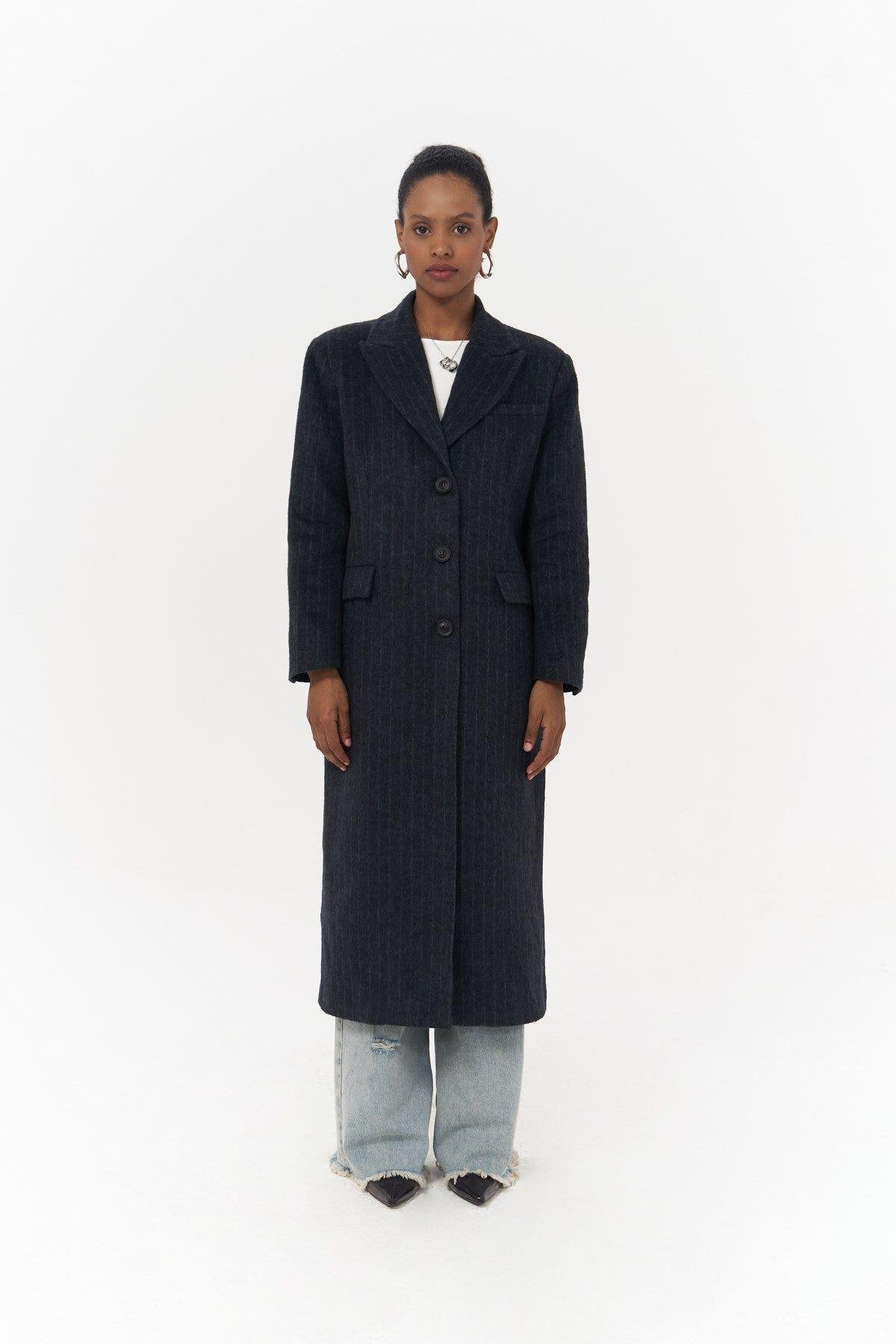 Gasadalur Striped Navy Blue Coat 