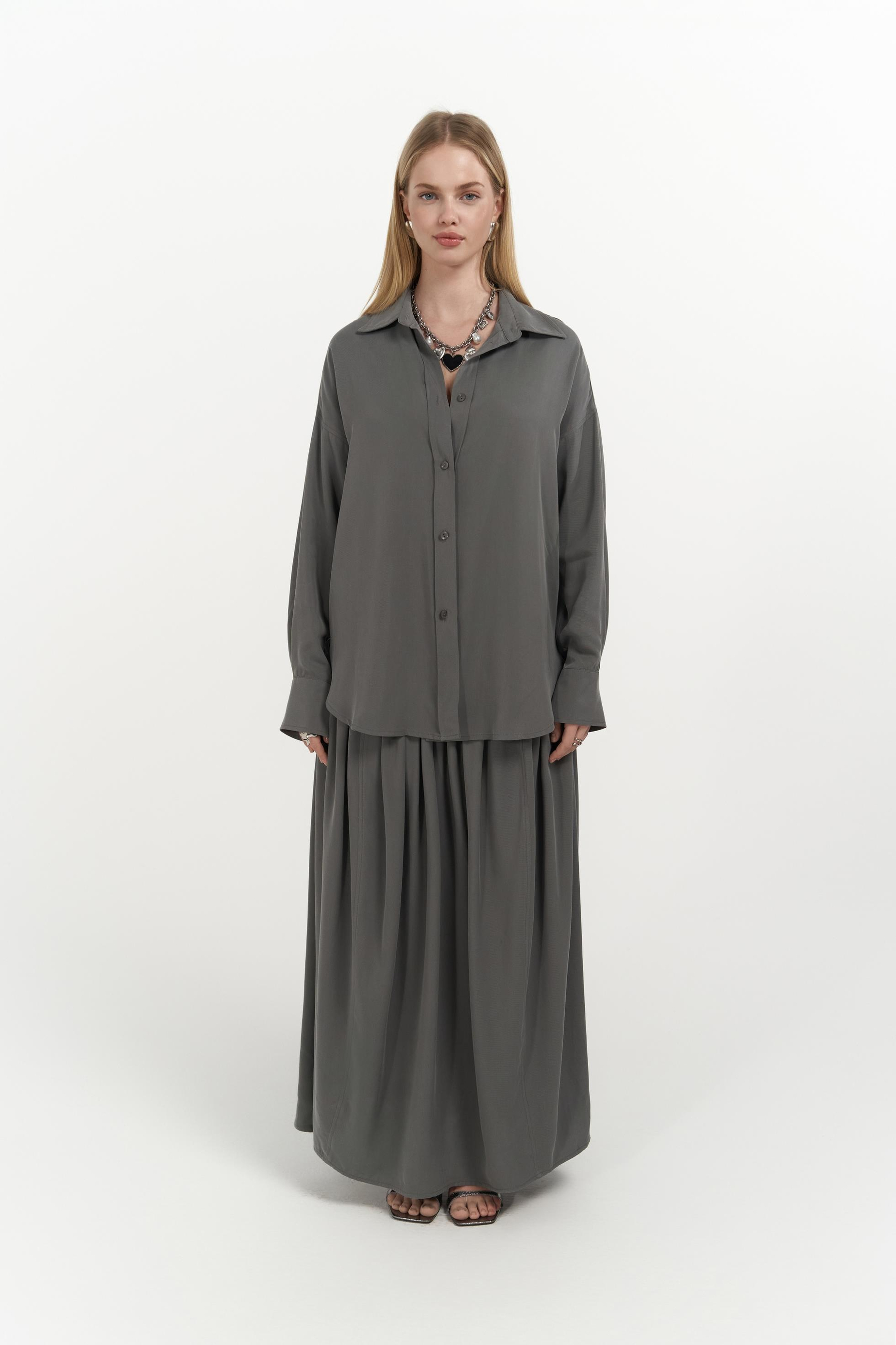 Ginevra Gri Gömlek Etek Takım