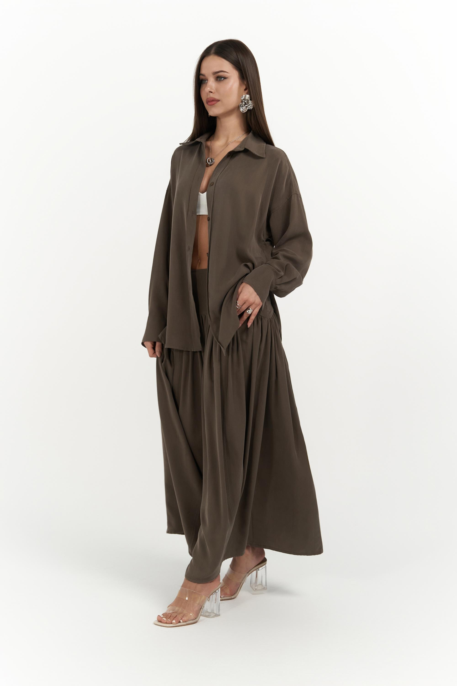 Ginevra Kahve Gömlek Etek Takım