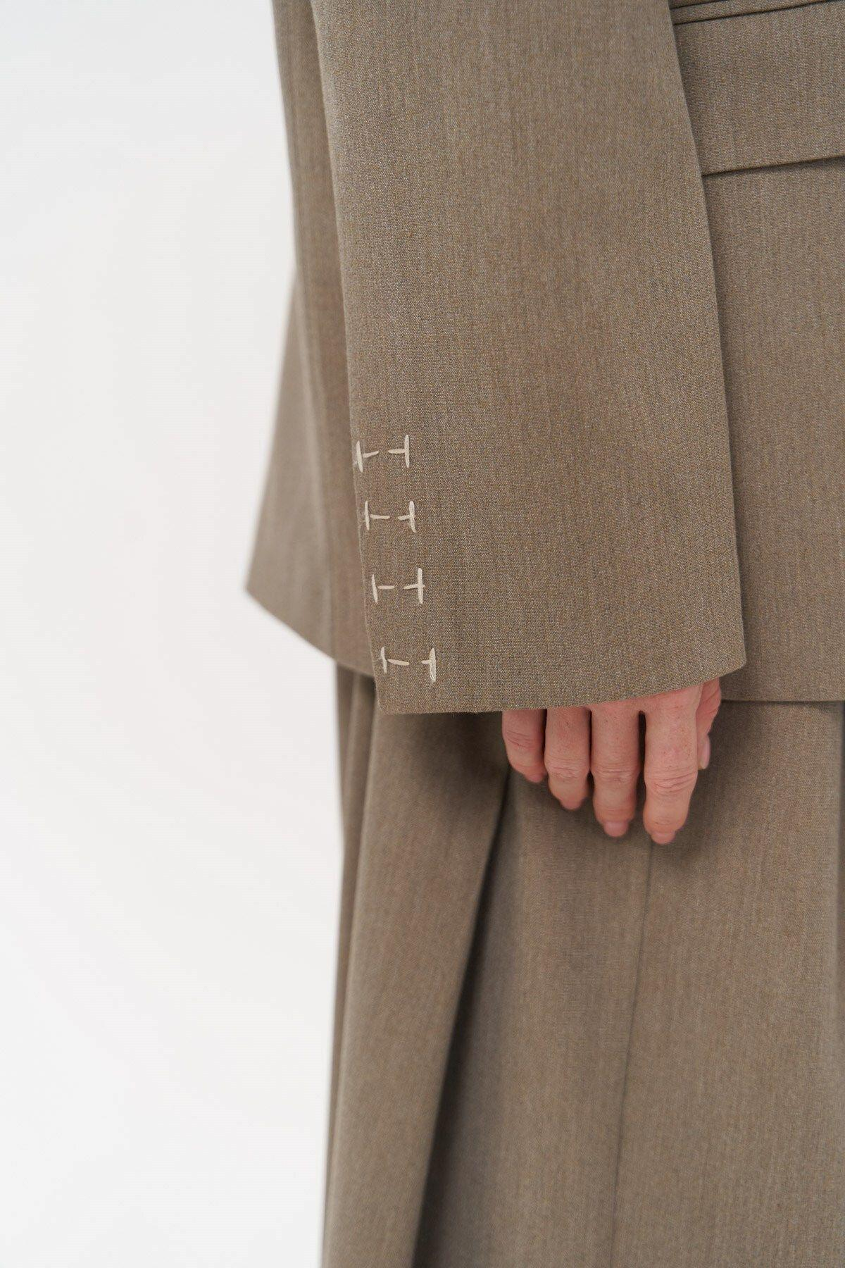 Iva Khaki Blazer with Embroidery Detail