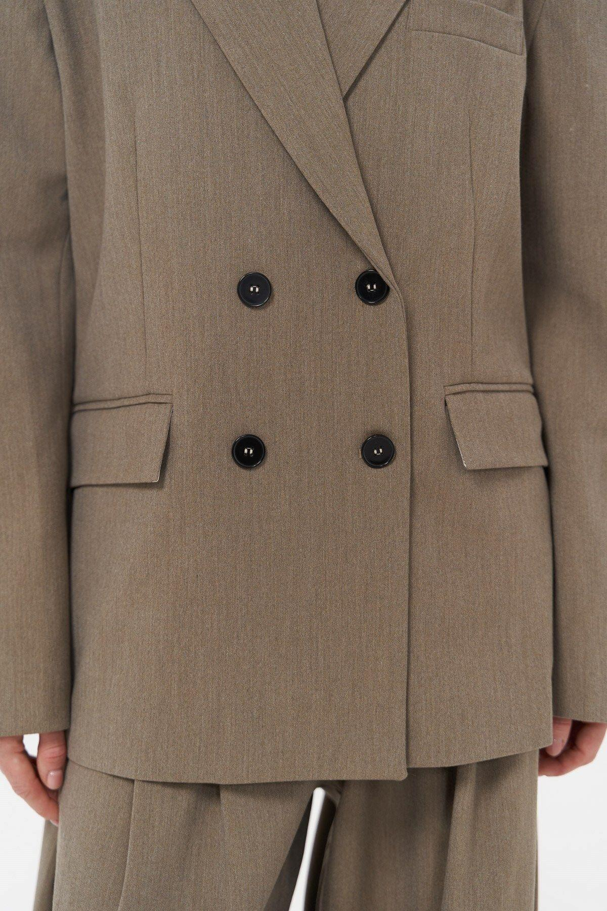 Iva Khaki Blazer with Embroidery Detail