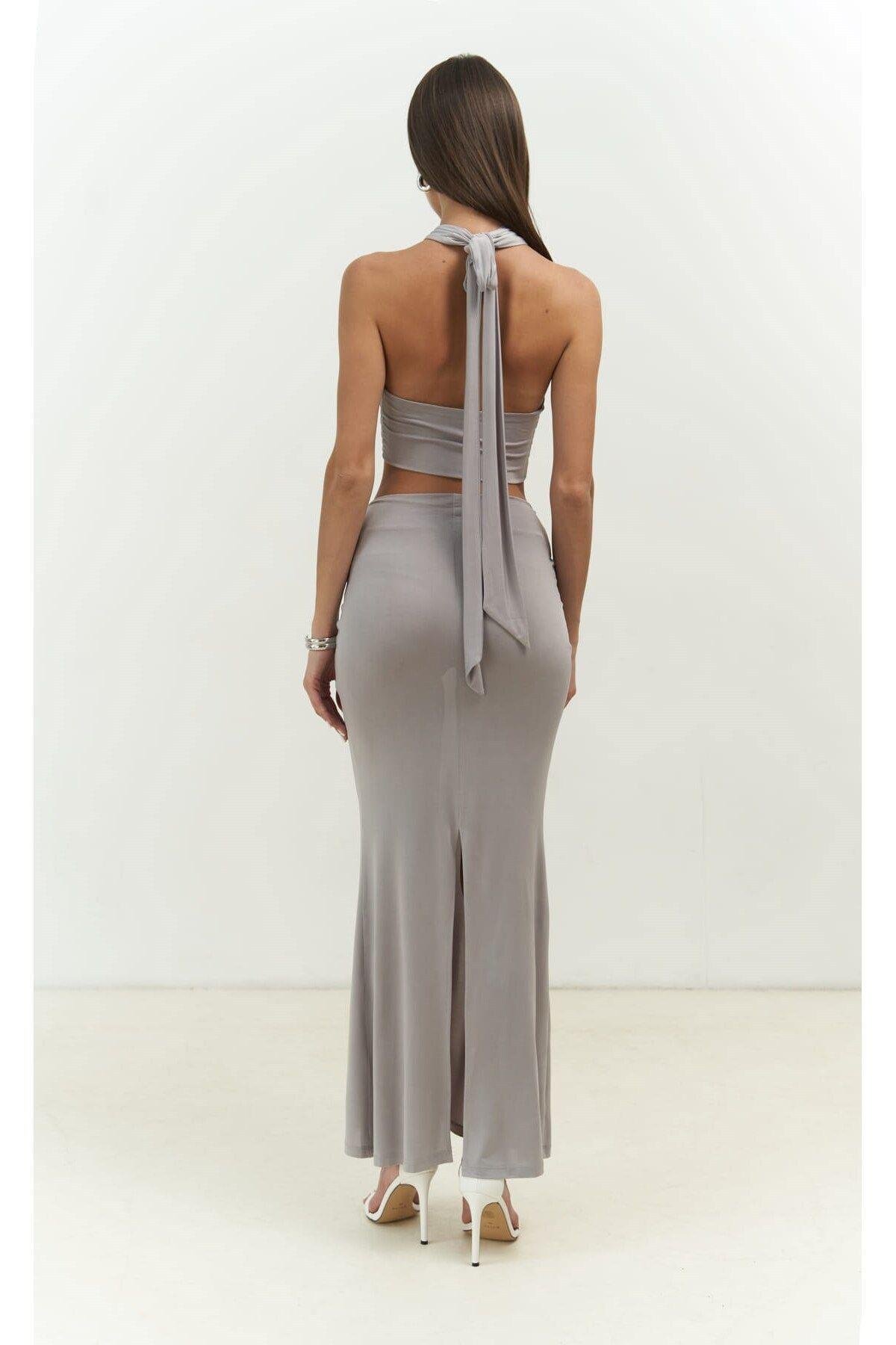 Jolie Gray Crop & Skirt Set