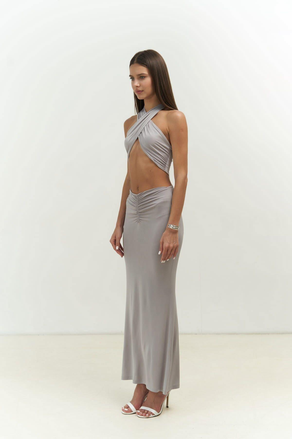 Jolie Gray Crop & Skirt Set