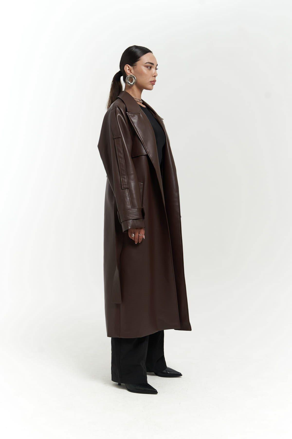 Mai Layton Dark Brown Leather Trench Coat