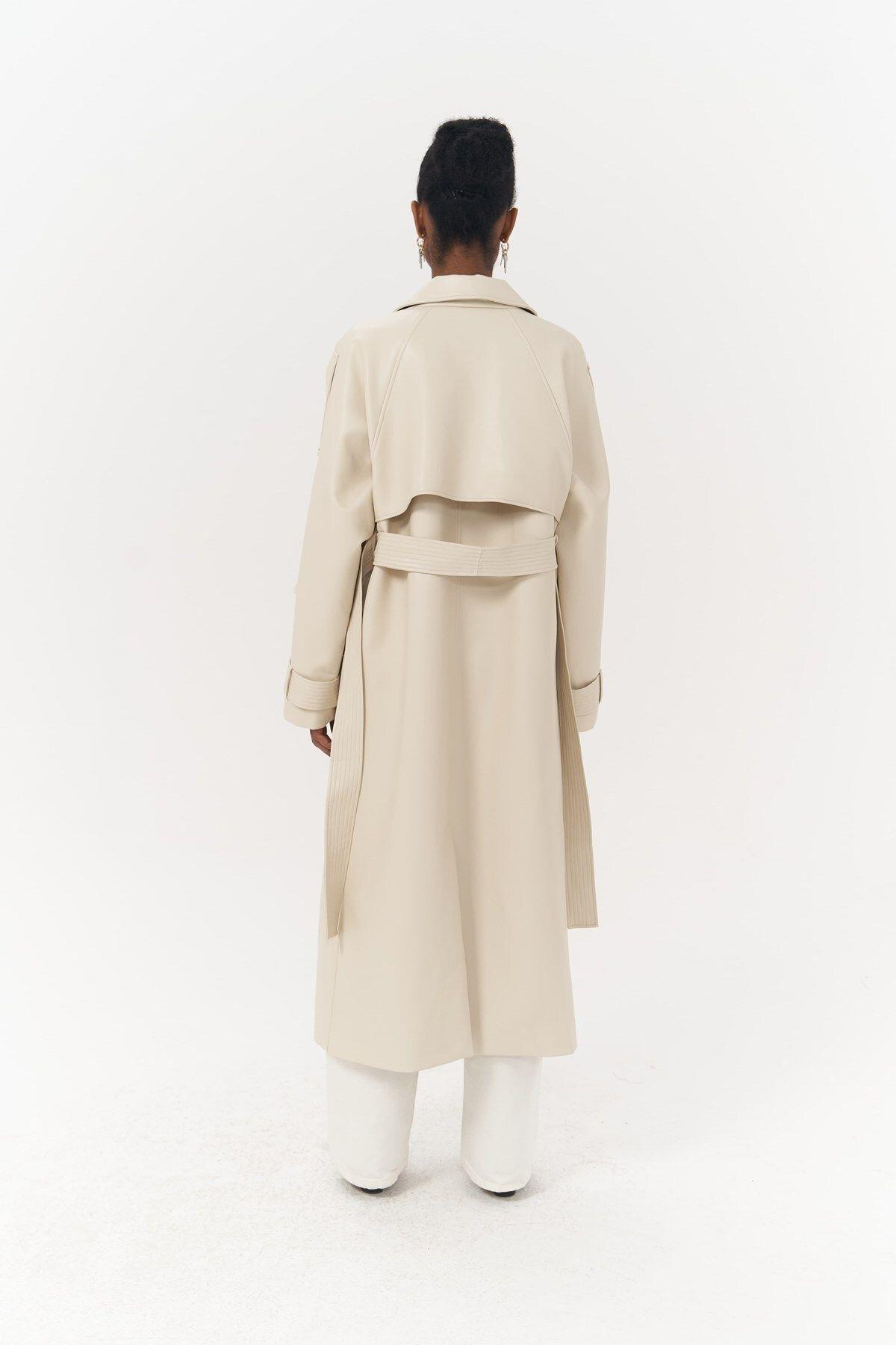 Mai Layton Light Beige Leather Trench Coat