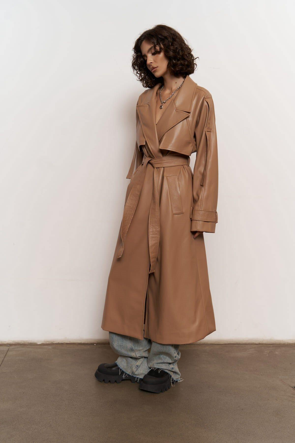 Mai Layton Light Brown Leather Trench Coat