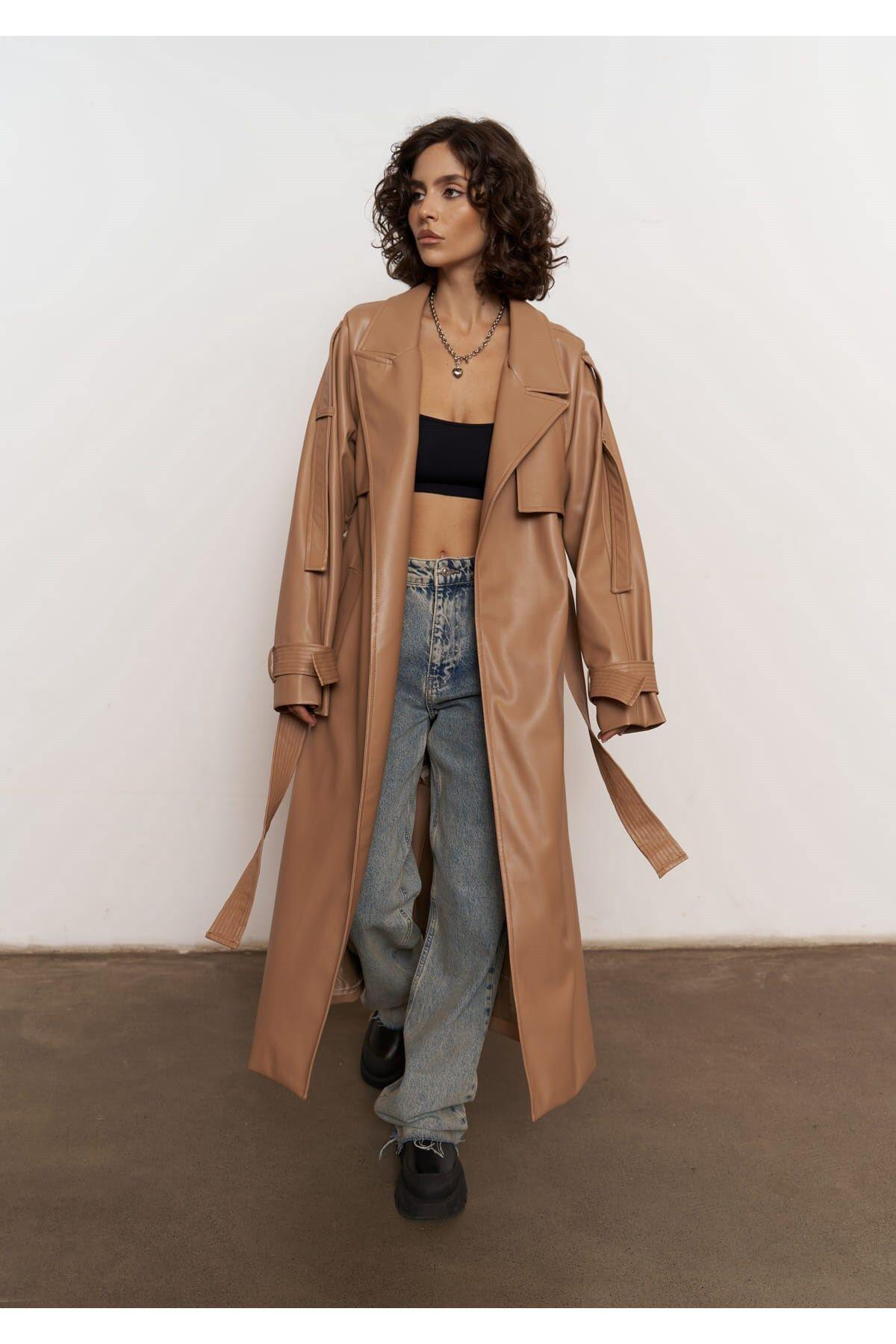 Mai Layton Light Brown Leather Trench Coat