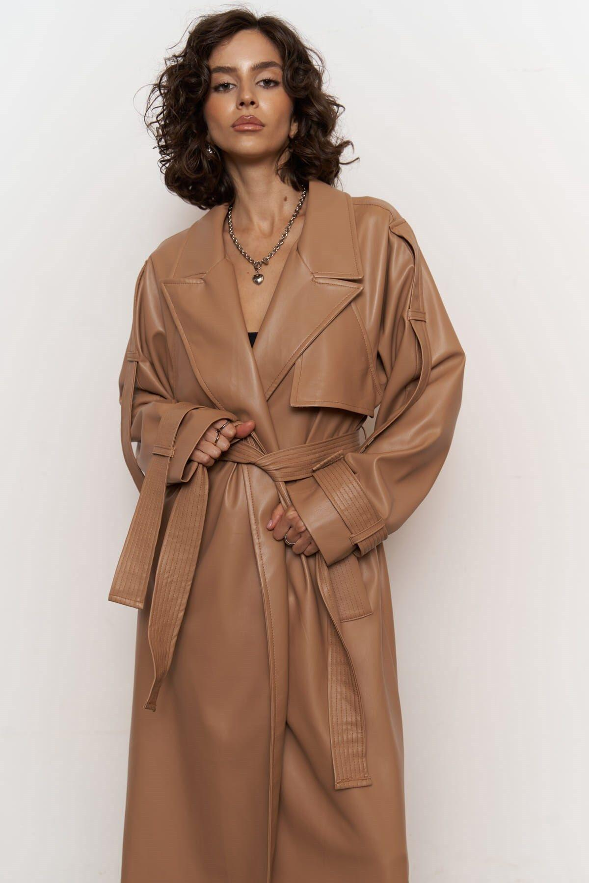 Mai Layton Light Brown Leather Trench Coat