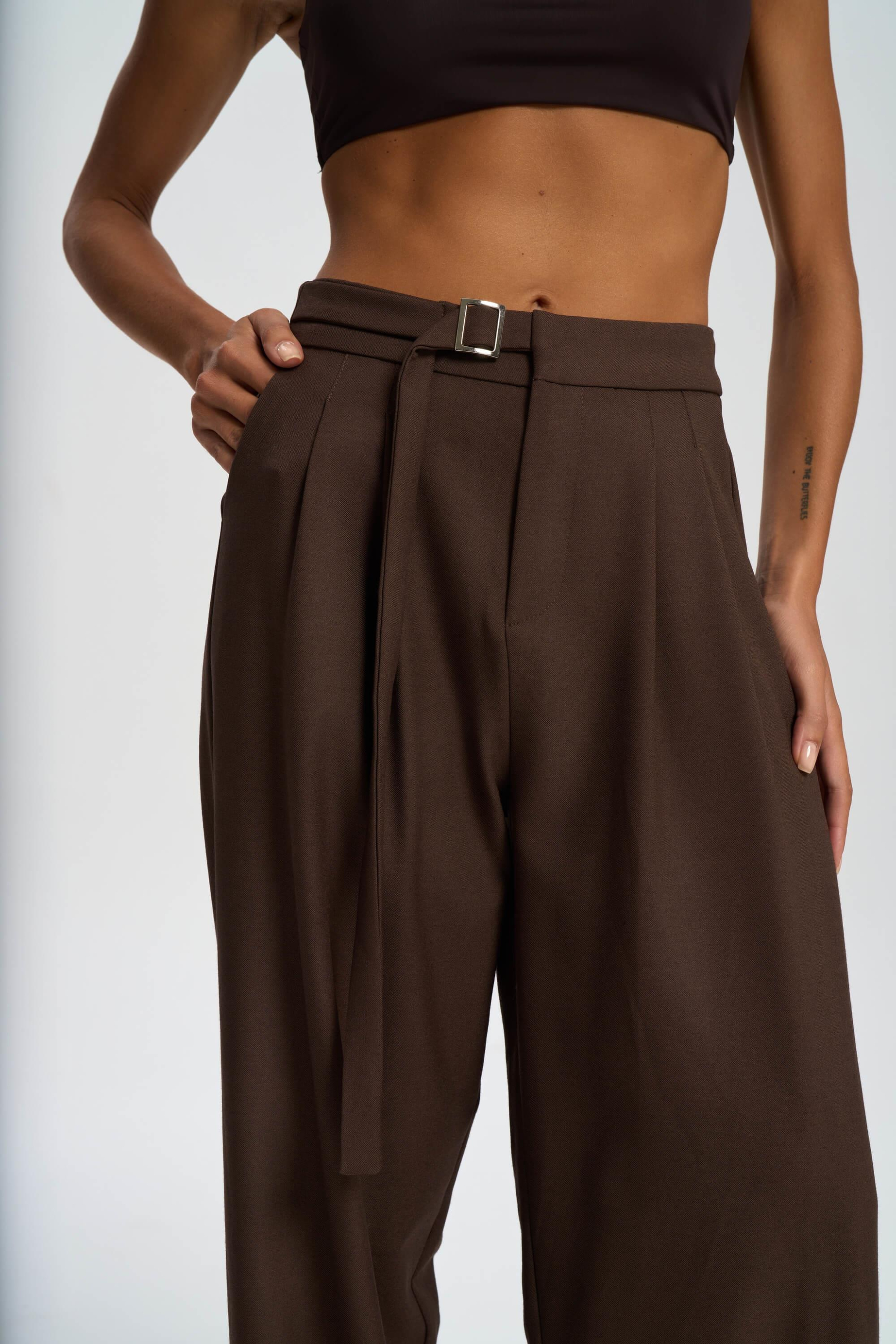 Letizia Belt Detail Brown Pants