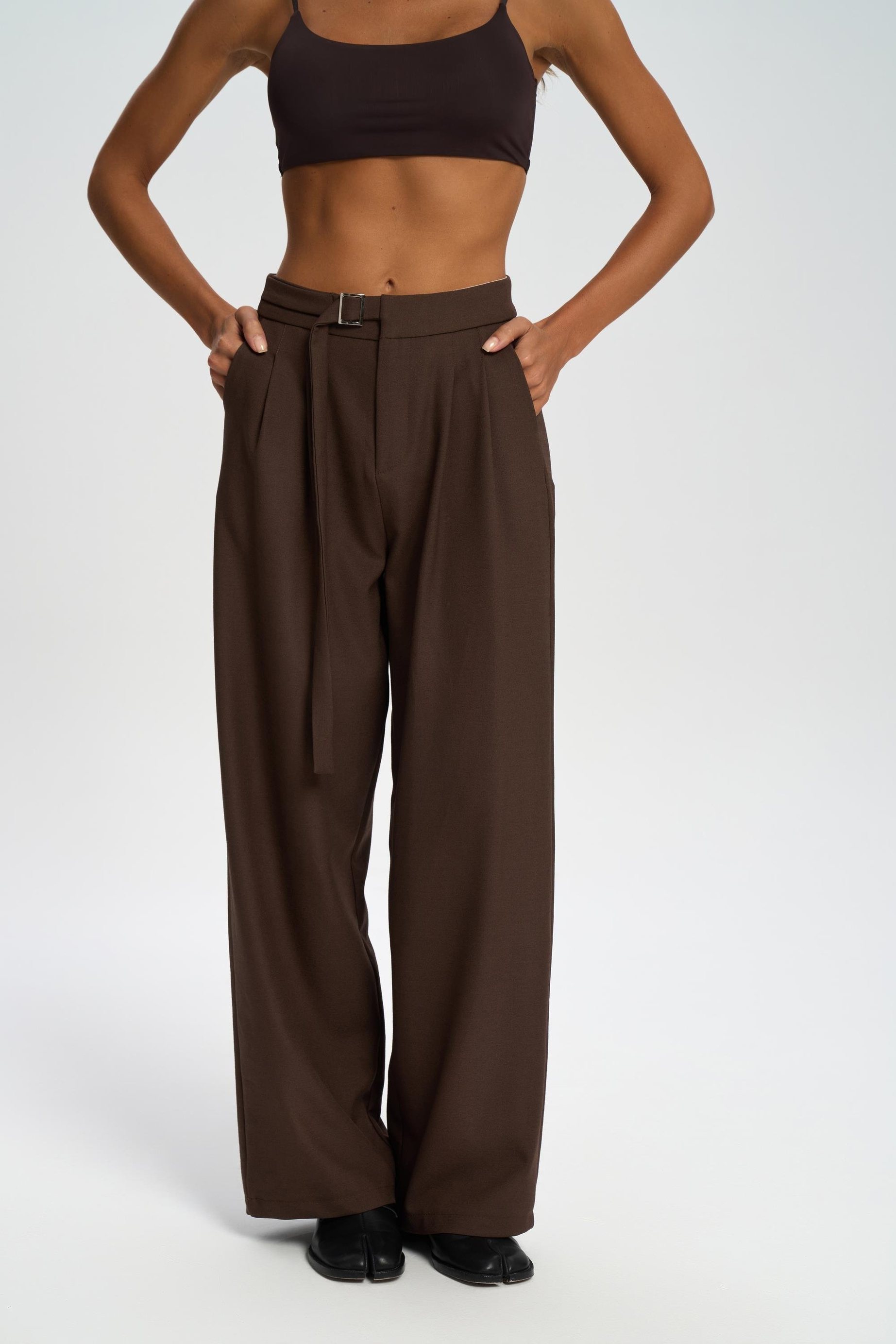 Letizia Belt Detail Brown Pants