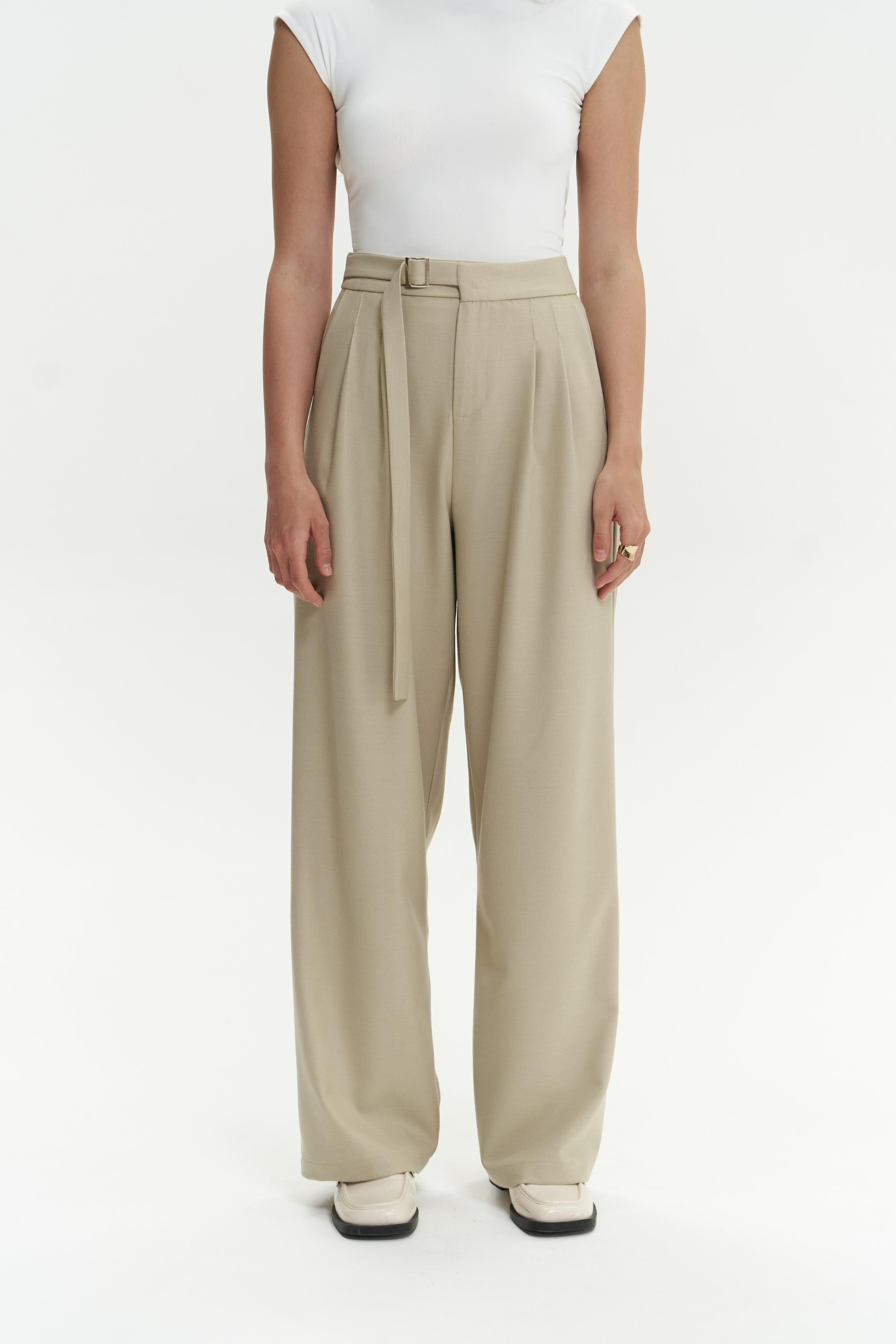 Letizia Belt Detail Olive Green Pants