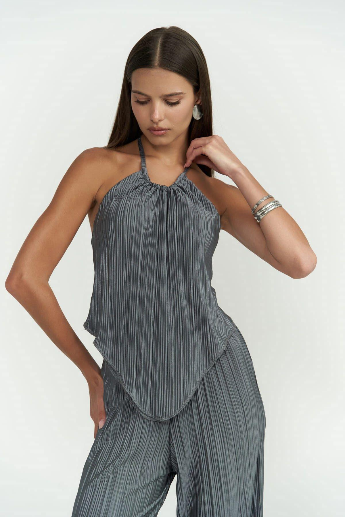 Lucia Anthracite Blouse & Trousers Set