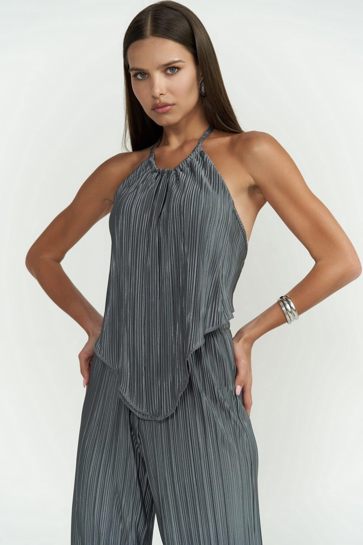 Lucia Anthracite Blouse & Trousers Set