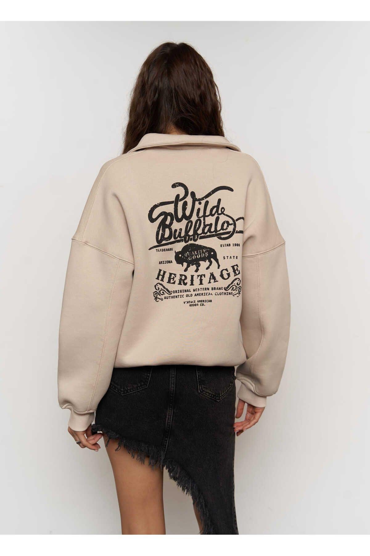 MCLLCTN Wild Buffalo Beige Unisex Oversize Sweatshirt