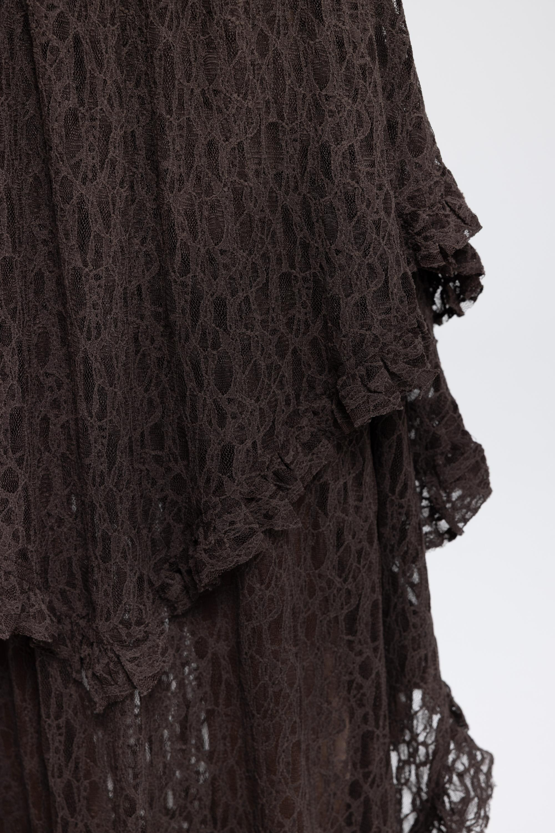 Mireya Asimetrik Kahve Dantel Etek