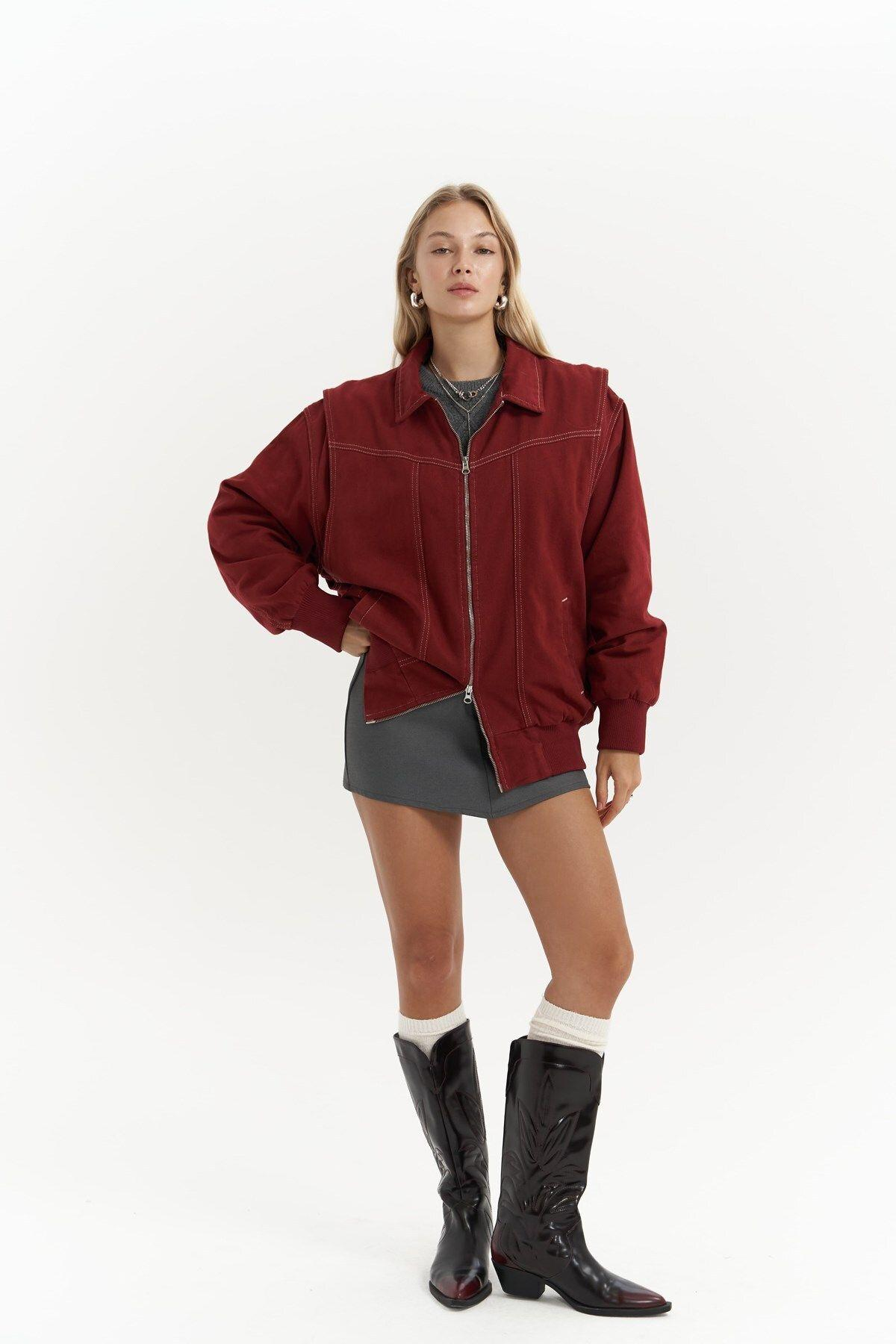 Neus Burgundy Oversize Denim Jacket