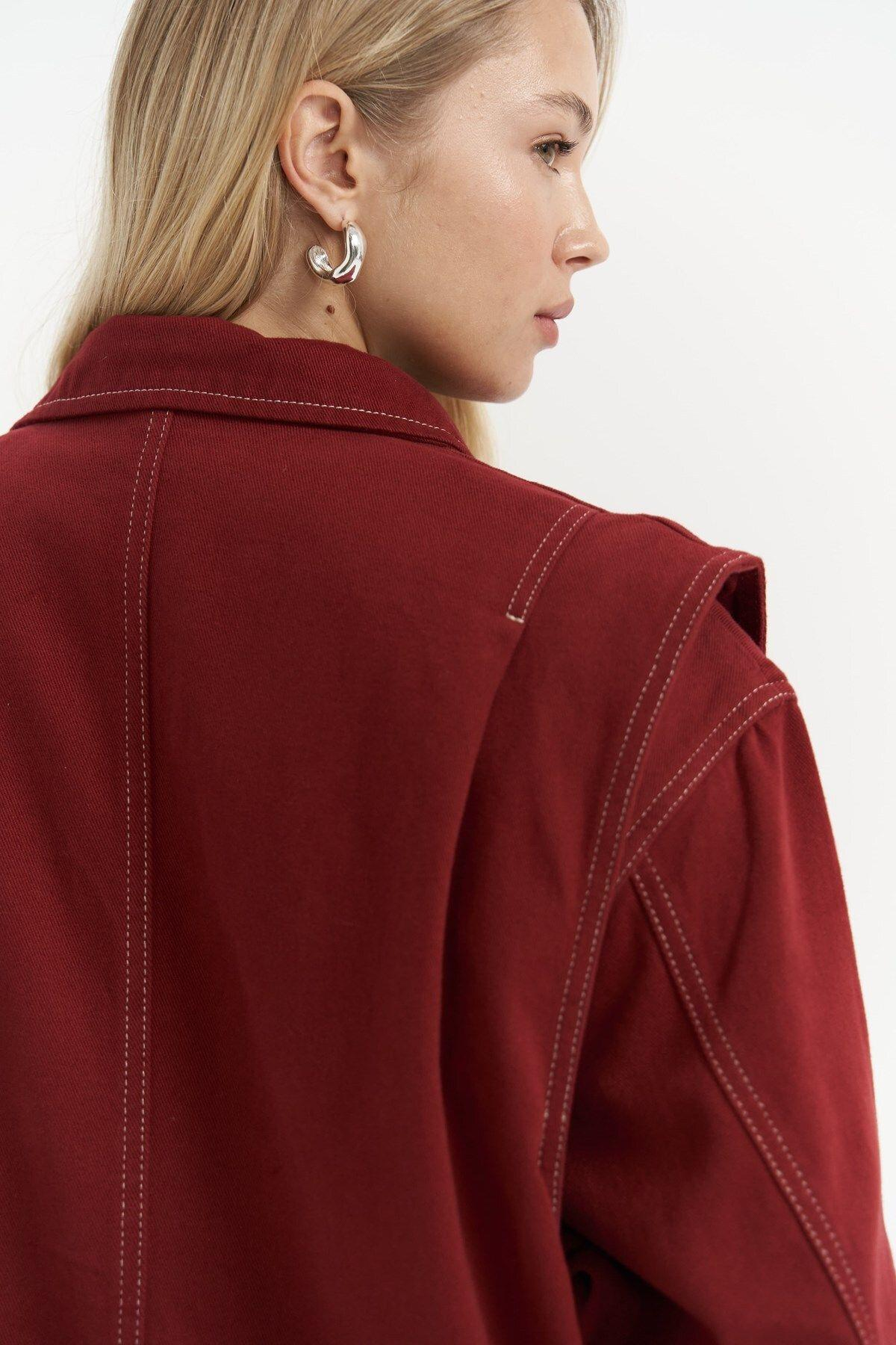 Neus Burgundy Oversize Denim Jacket