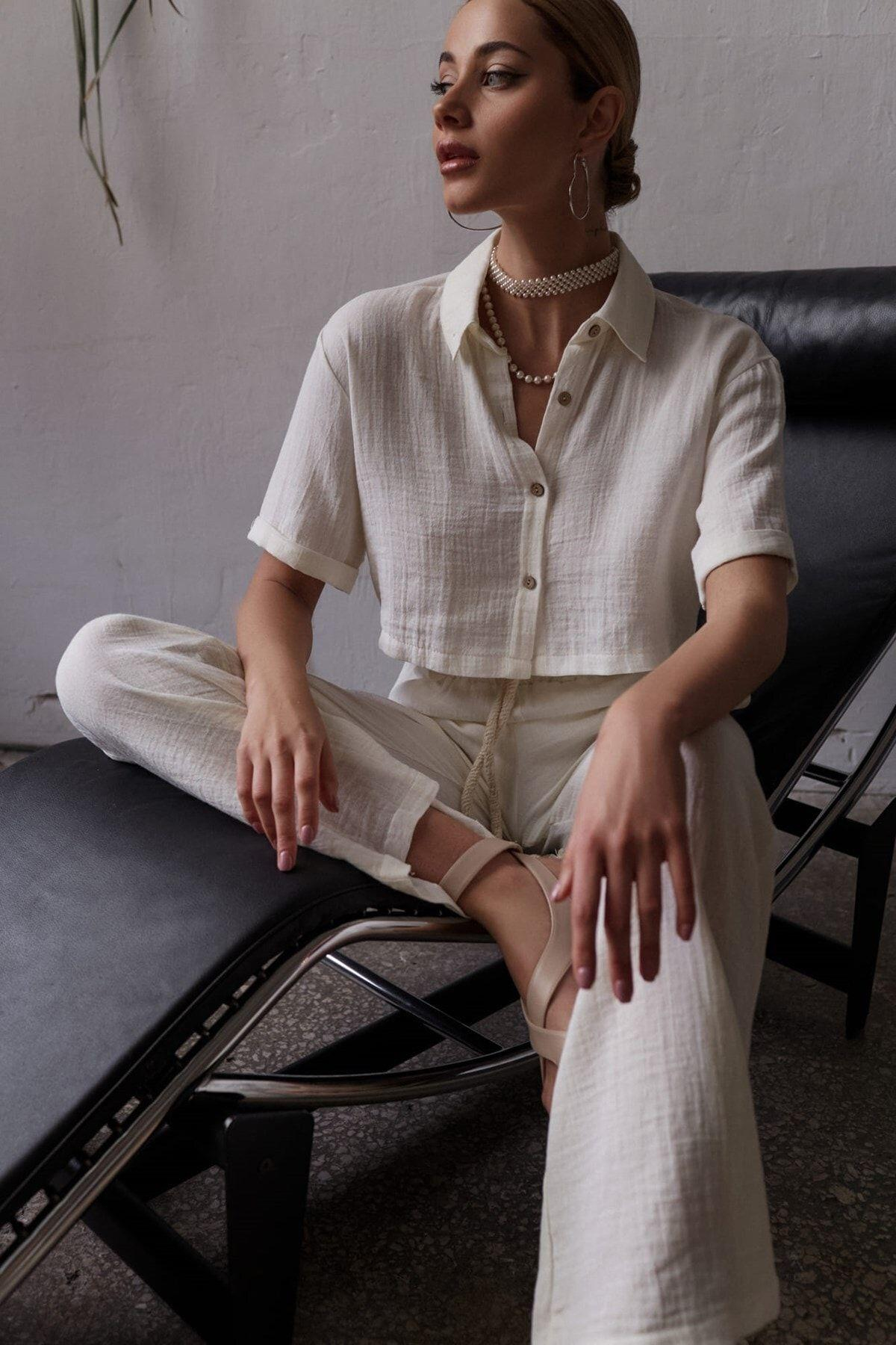 Bohemai Olympos White Muslin Set with Rope Belt