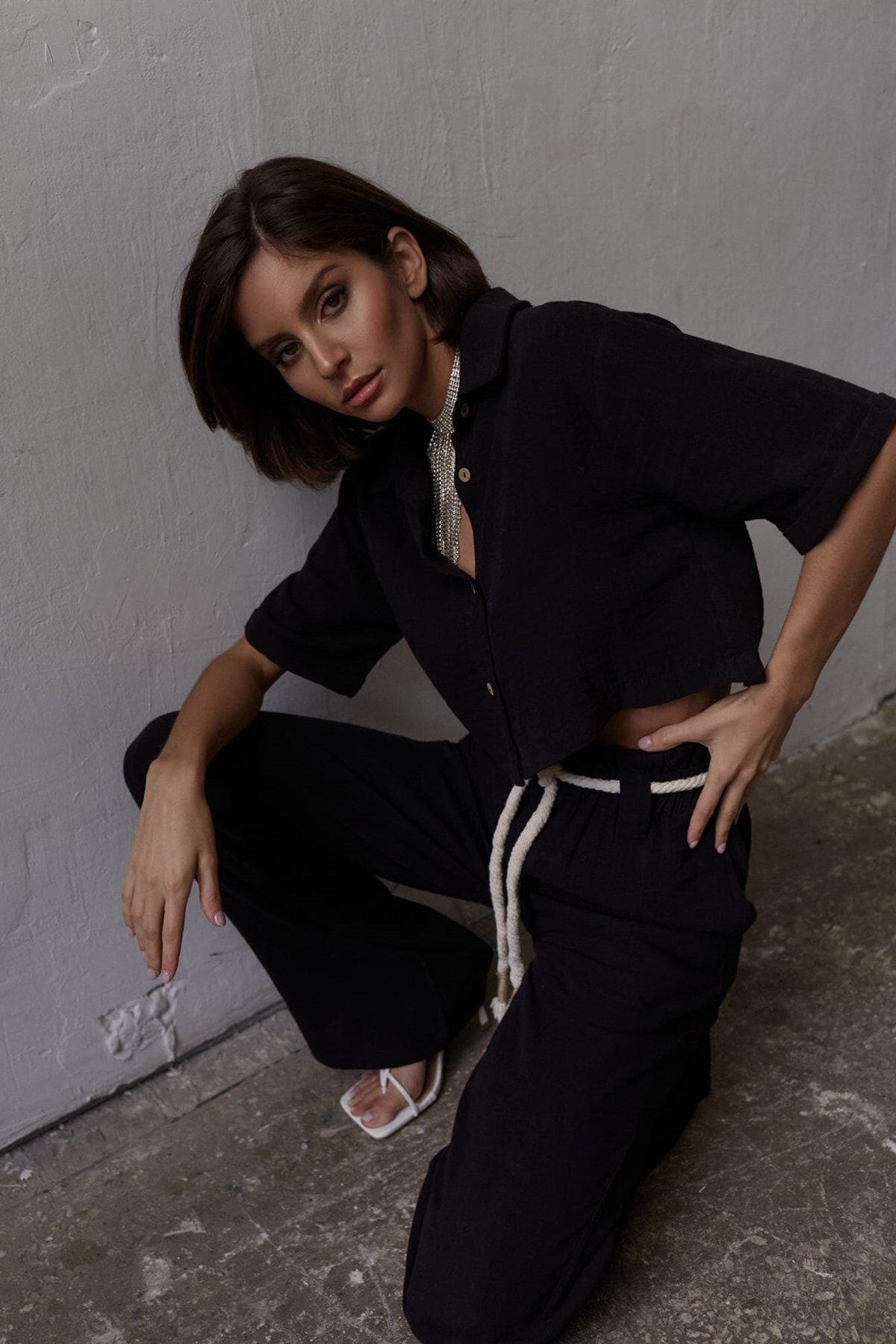 Bohemai Olympos Black Muslin Set with Rope Belt