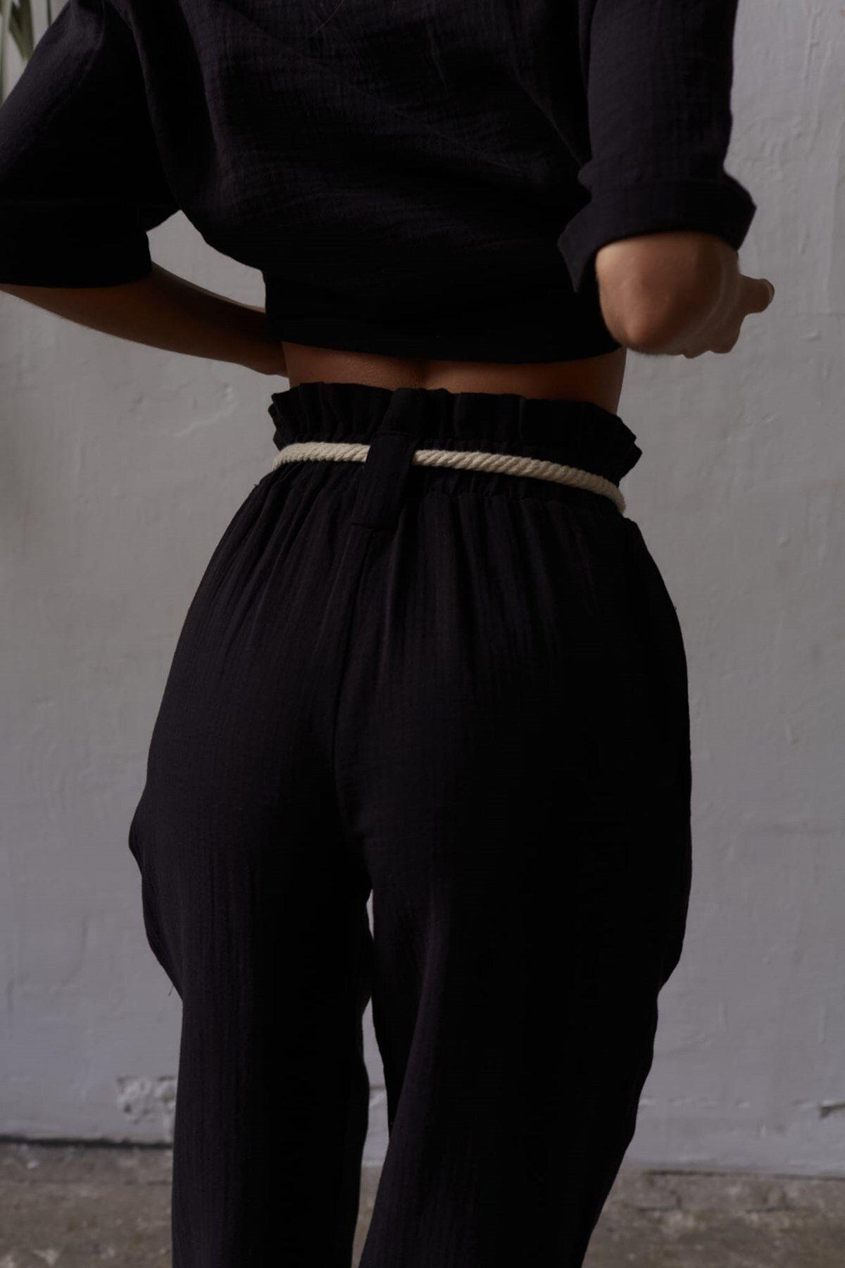 Bohemai Olympos Black Muslin Set with Rope Belt