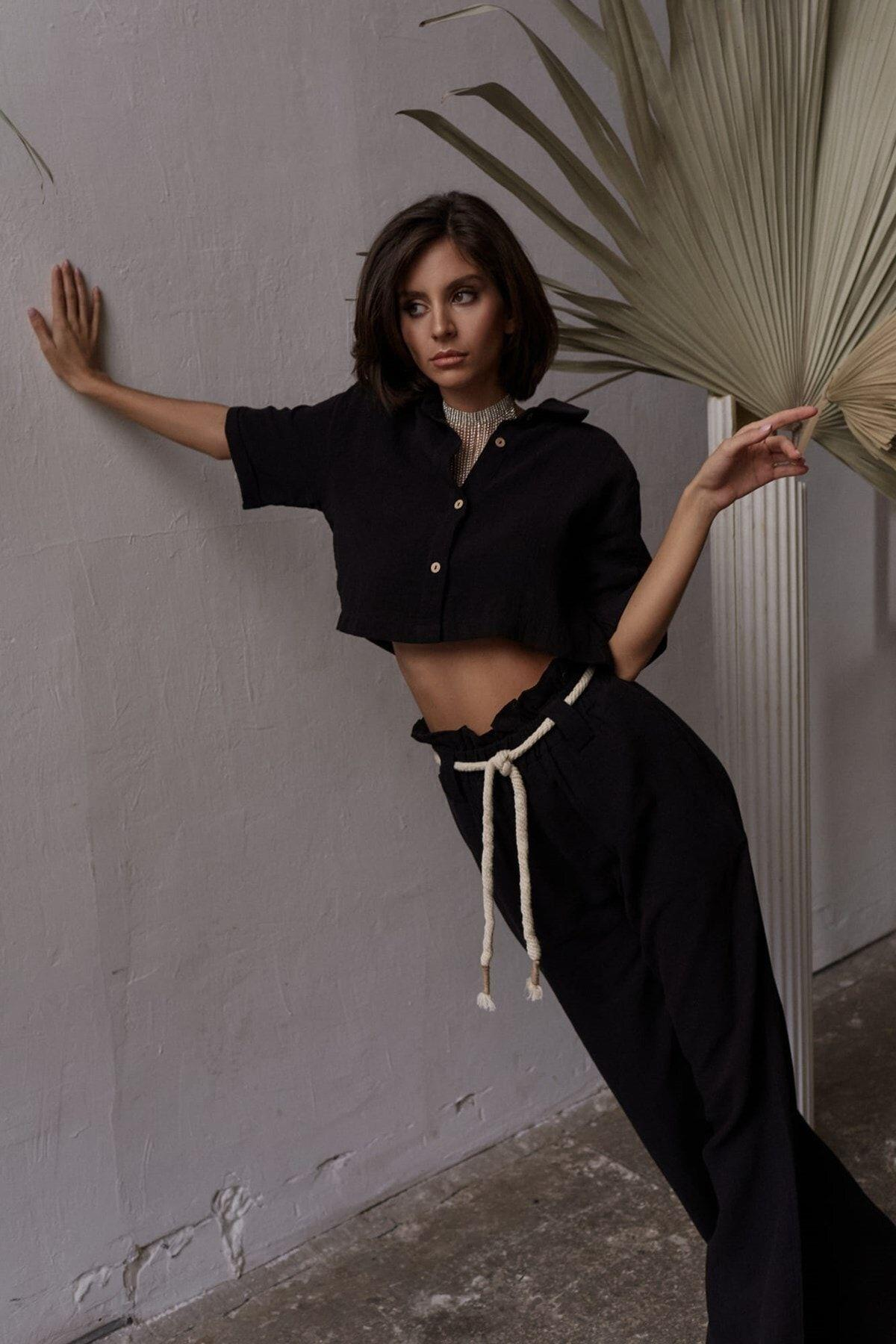 Bohemai Olympos Black Muslin Set with Rope Belt