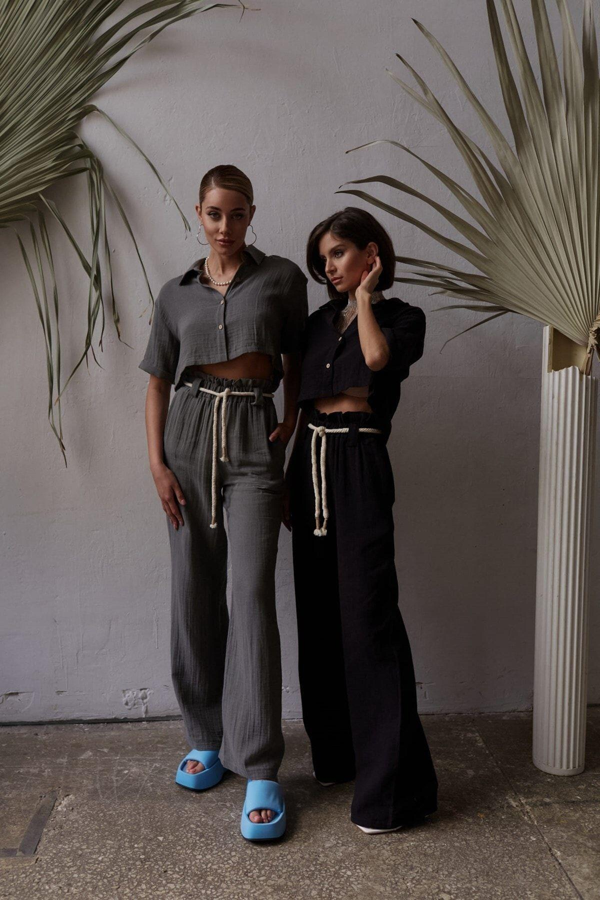 Bohemai Olympos Black Muslin Set with Rope Belt