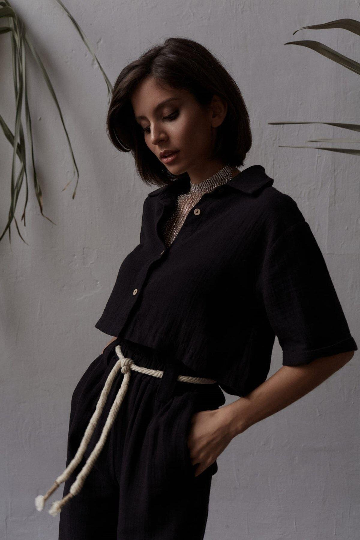 Bohemai Olympos Black Muslin Set with Rope Belt