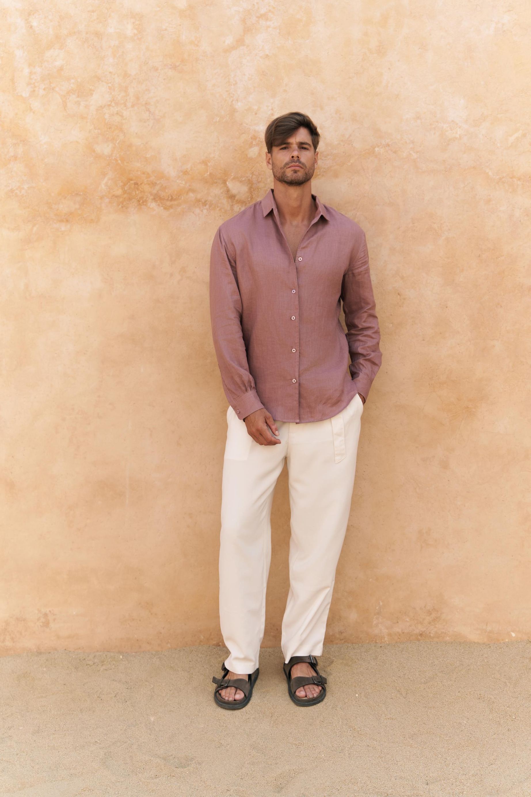 Ottavia Açık Bordo Keten Oversize Erkek Gömlek