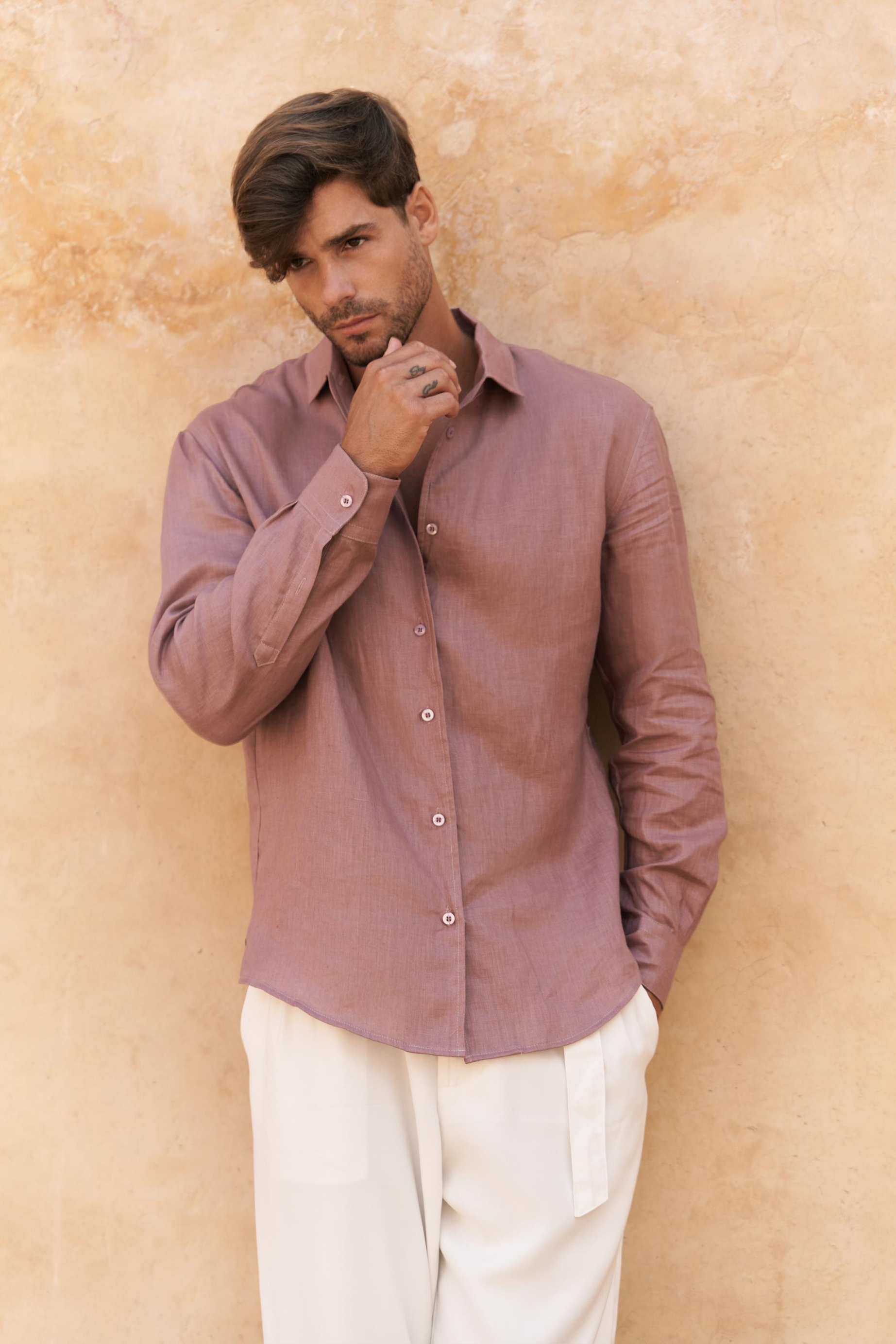 Ottavia Açık Bordo Keten Oversize Erkek Gömlek