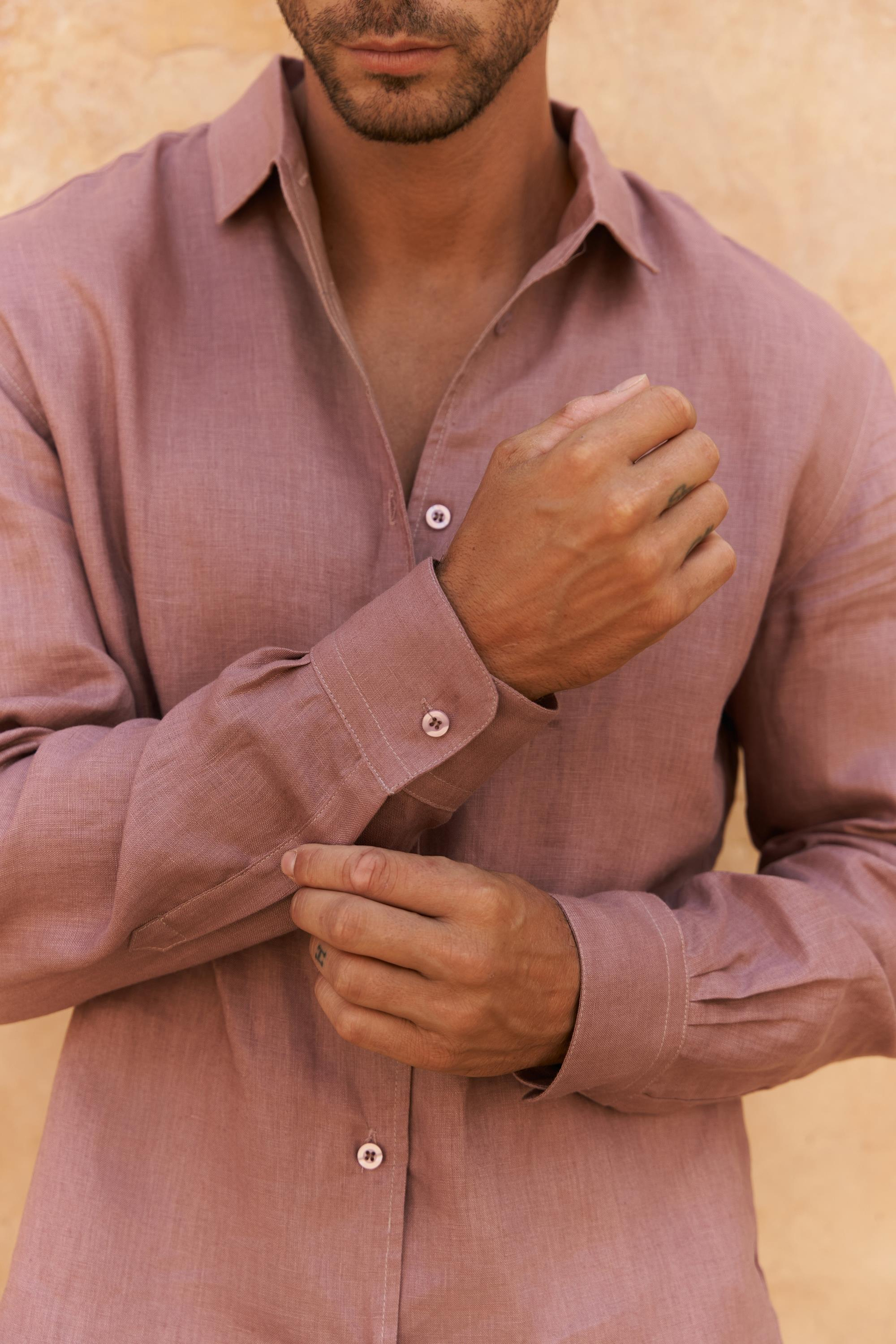 Ottavia Açık Bordo Keten Oversize Erkek Gömlek