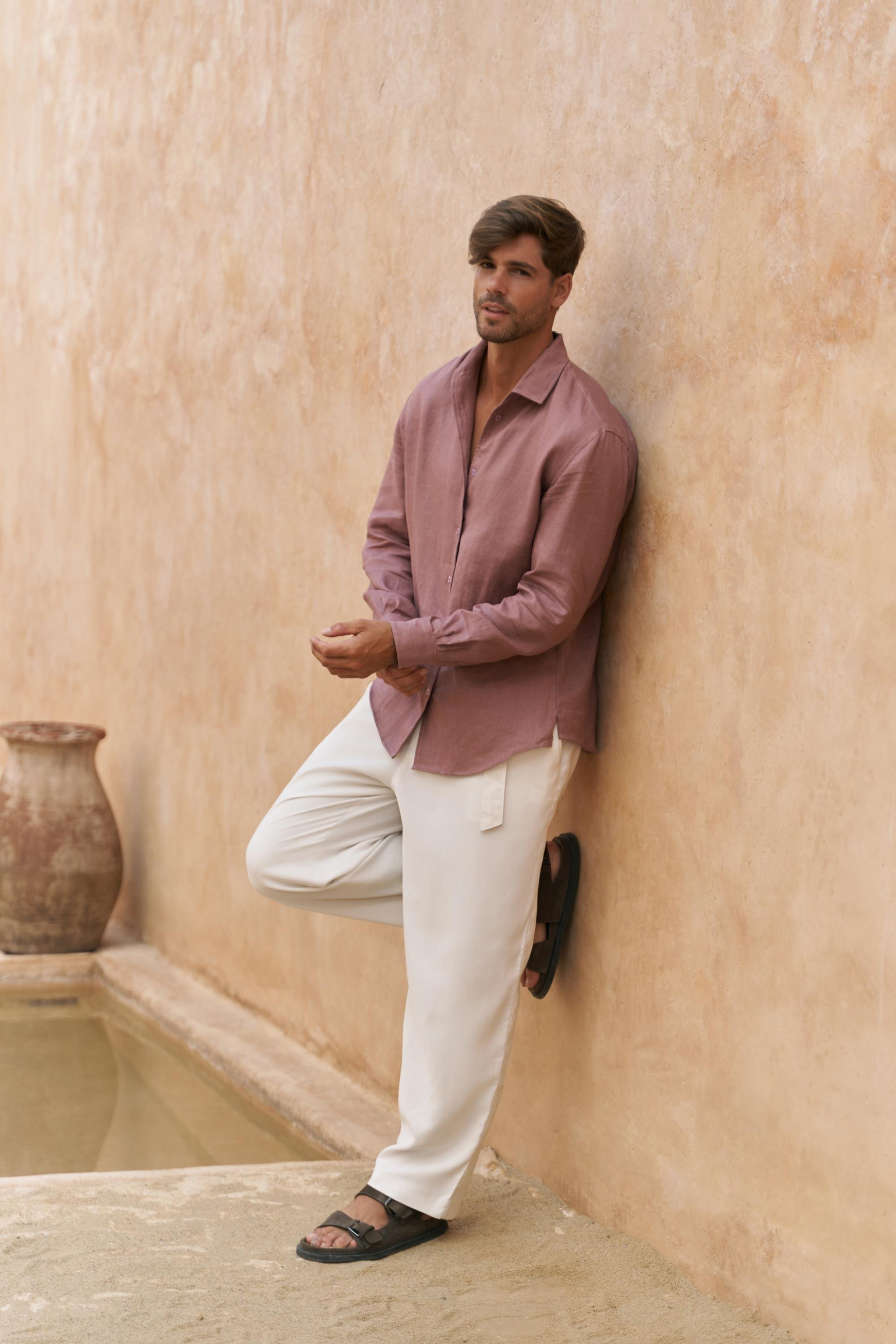 Ottavia Açık Bordo Keten Oversize Erkek Gömlek