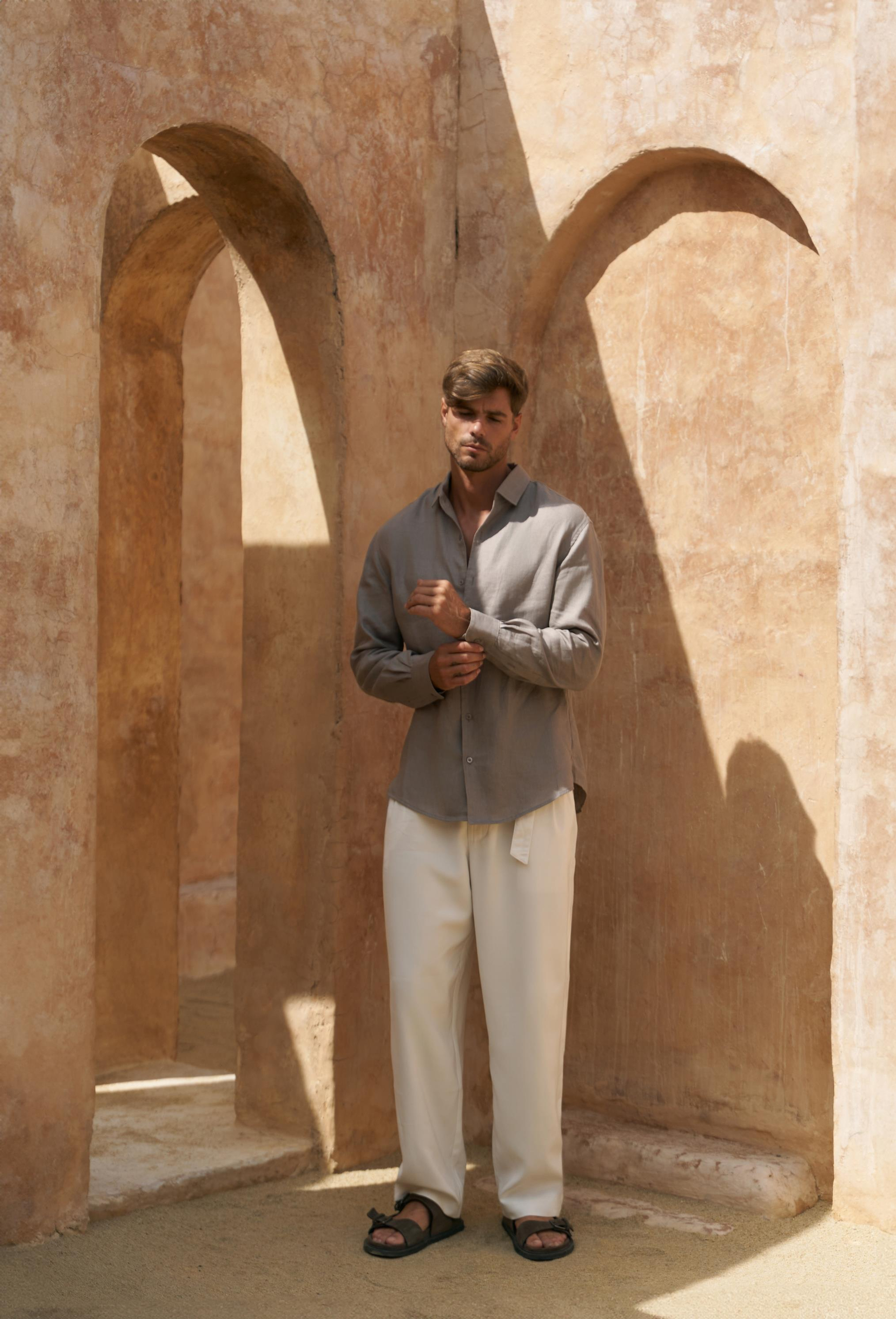 Ottavia Füme Keten Oversize Erkek Gömlek