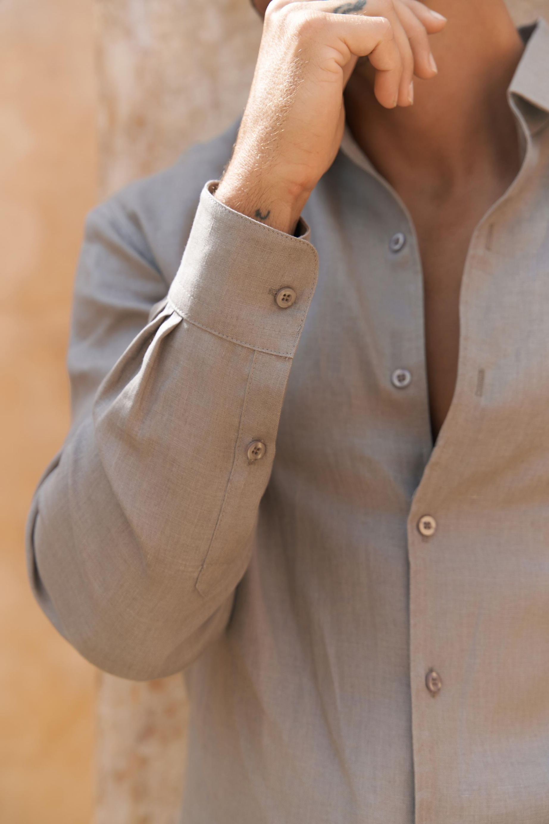 Ottavia Füme Keten Oversize Erkek Gömlek