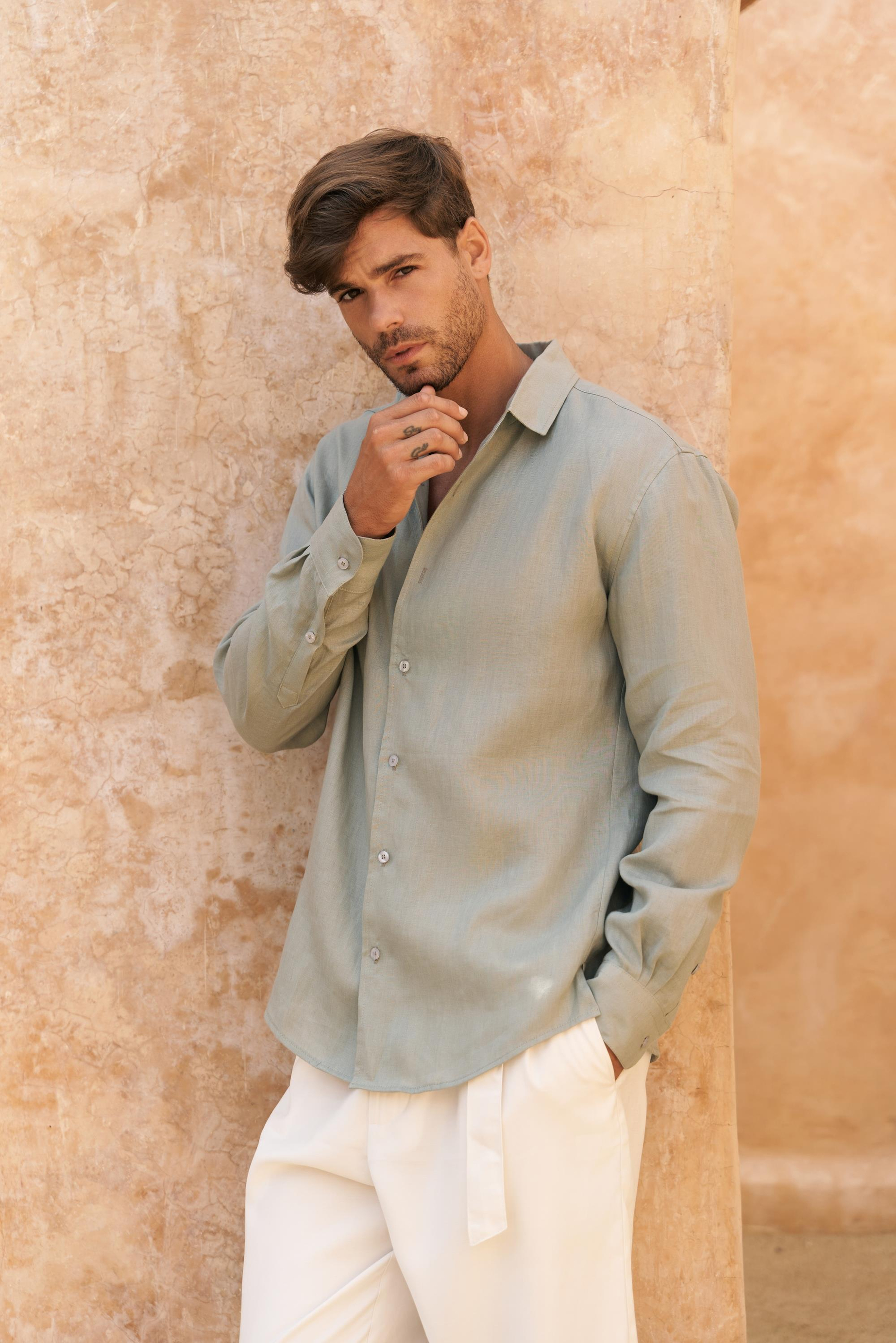 Ottavia Mint Keten Oversize Erkek Gömlek