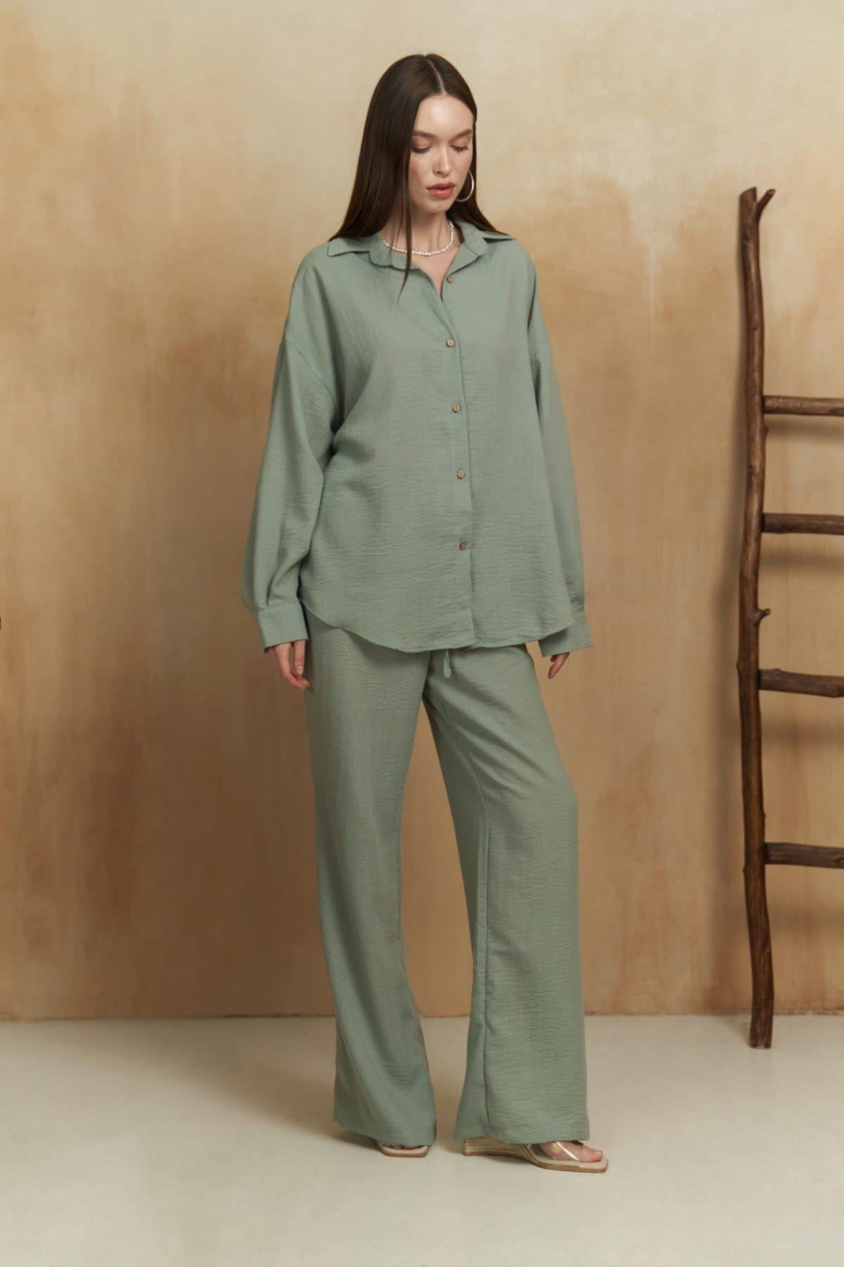 Pedasa Almond Green Shirt& Pants Set
