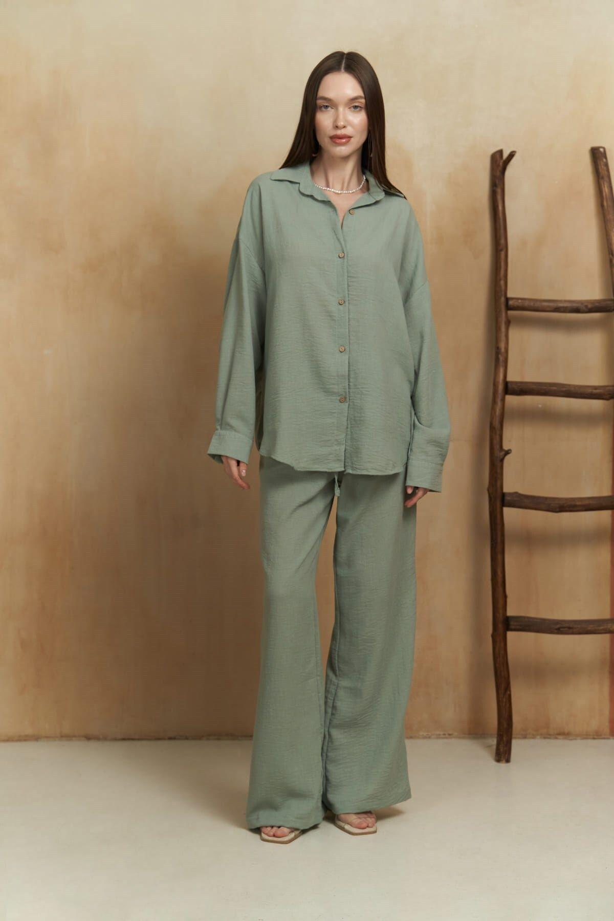 Pedasa Almond Green Shirt& Pants Set