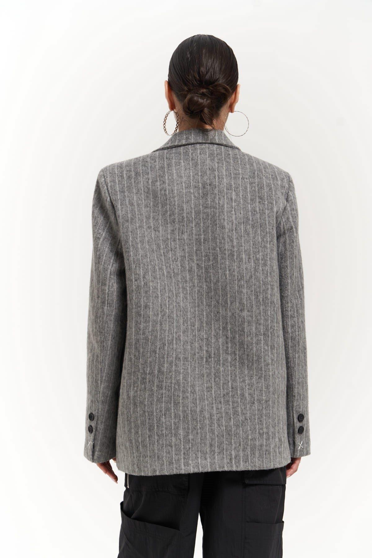Peters Striped Dark Gray Blazer with Stitch Detail