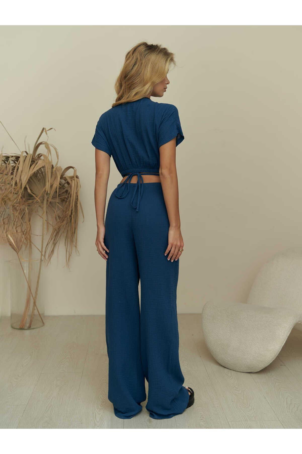 Phuket İndigo Müslin Crop Takım
