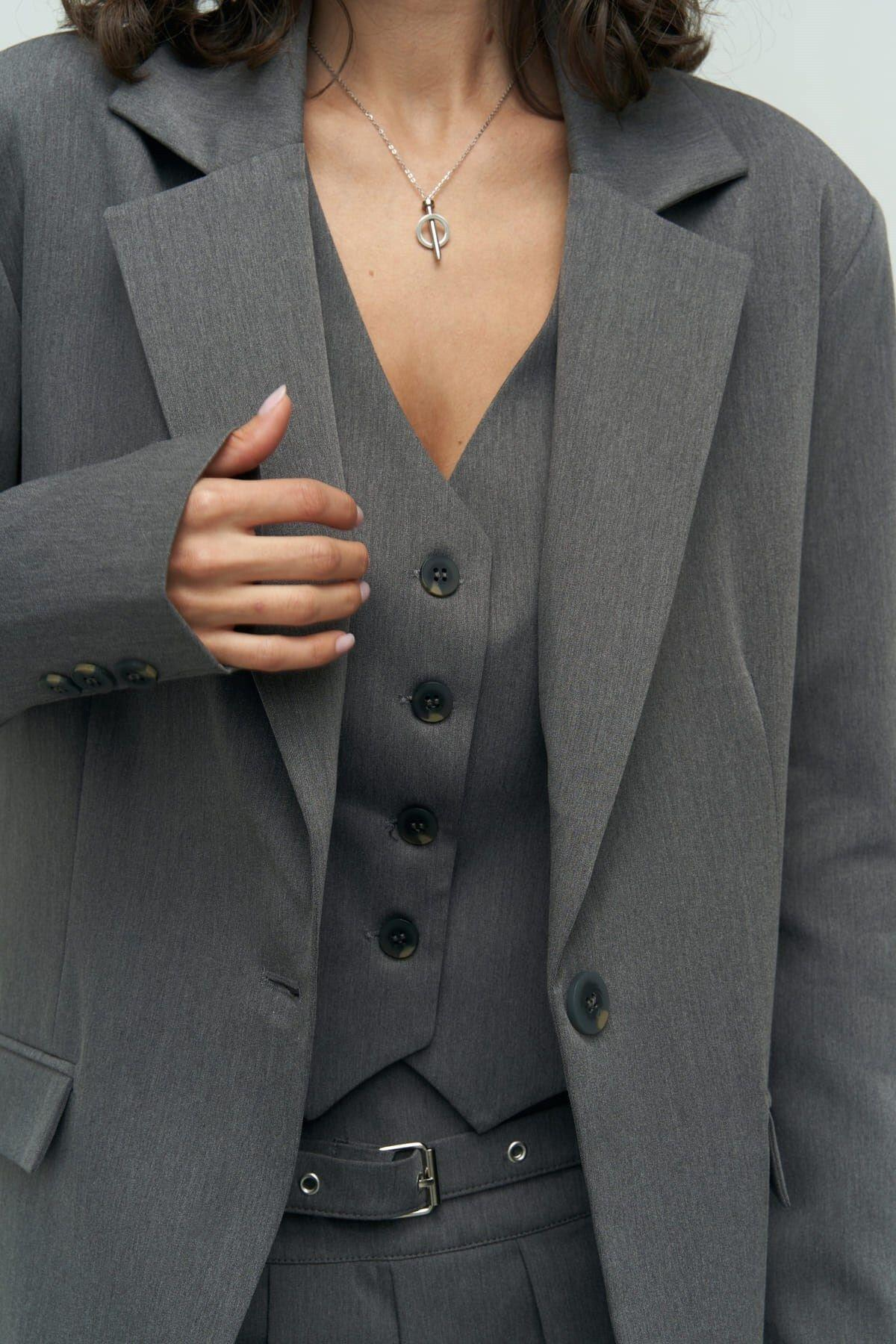 Pietro Dark Gray Blazer With Vest Detail