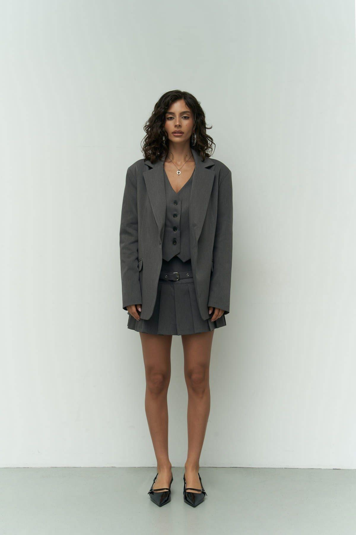 Pietro Dark Gray Blazer With Vest Detail