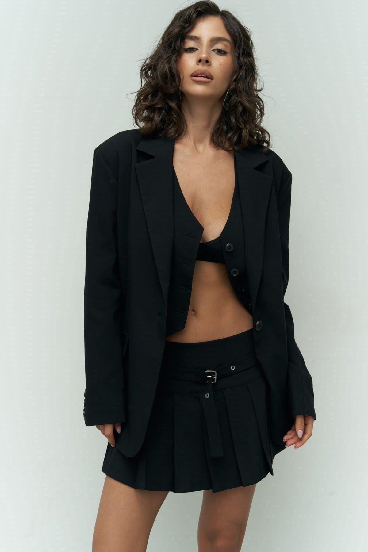 Pietro Black Blazer With Vest Detail
